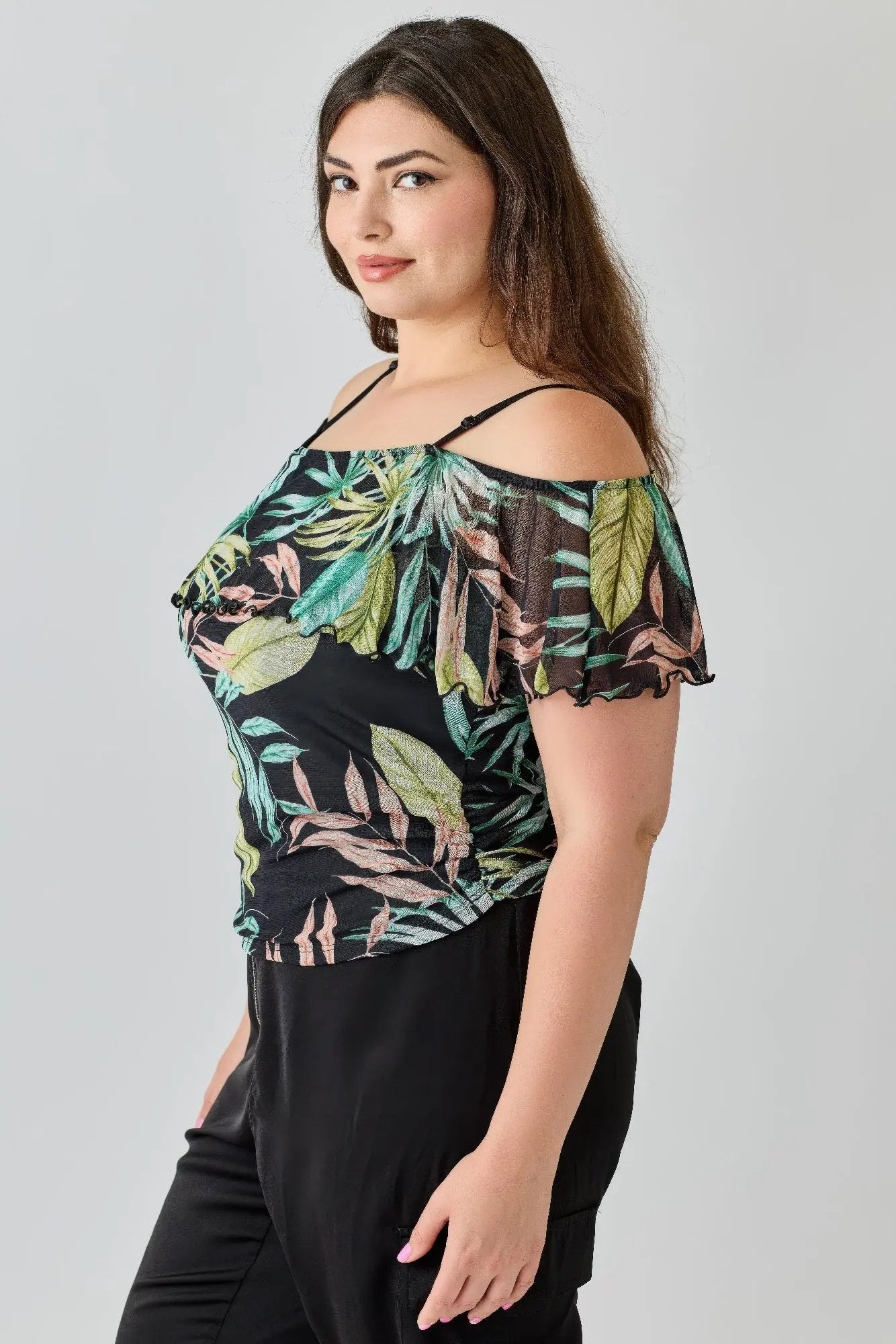 Plus Size Tropical Inspired Off The Shoulder Top - DressAffection