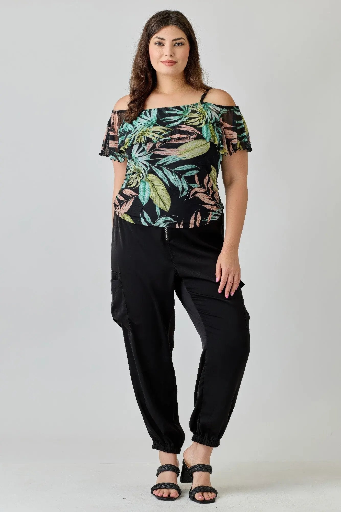 Plus Size Tropical Inspired Off The Shoulder Top - DressAffection
