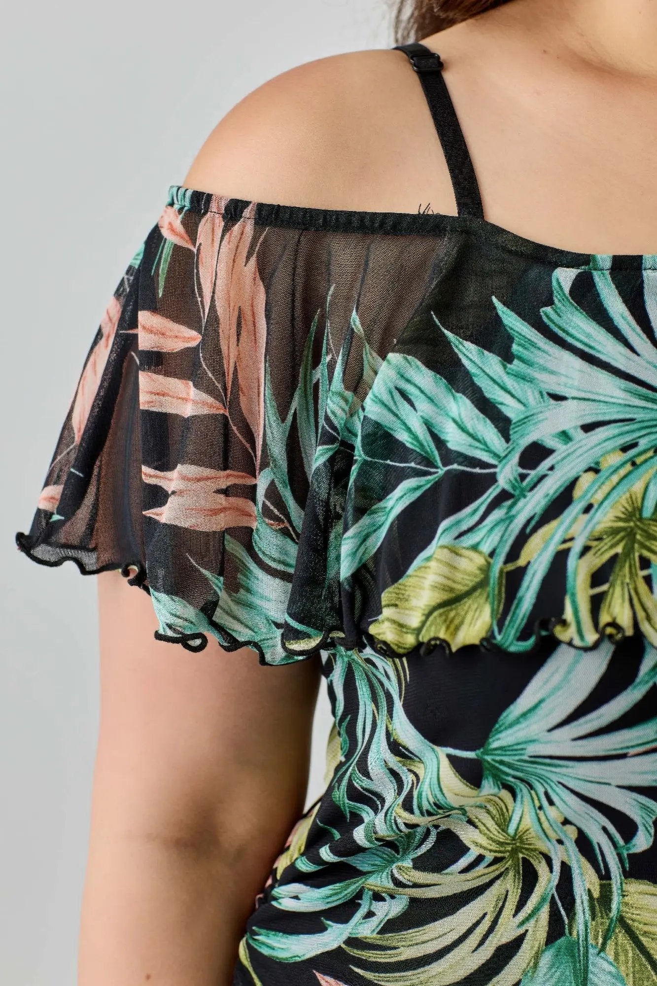 Plus Size Tropical Inspired Off The Shoulder Top - DressAffection