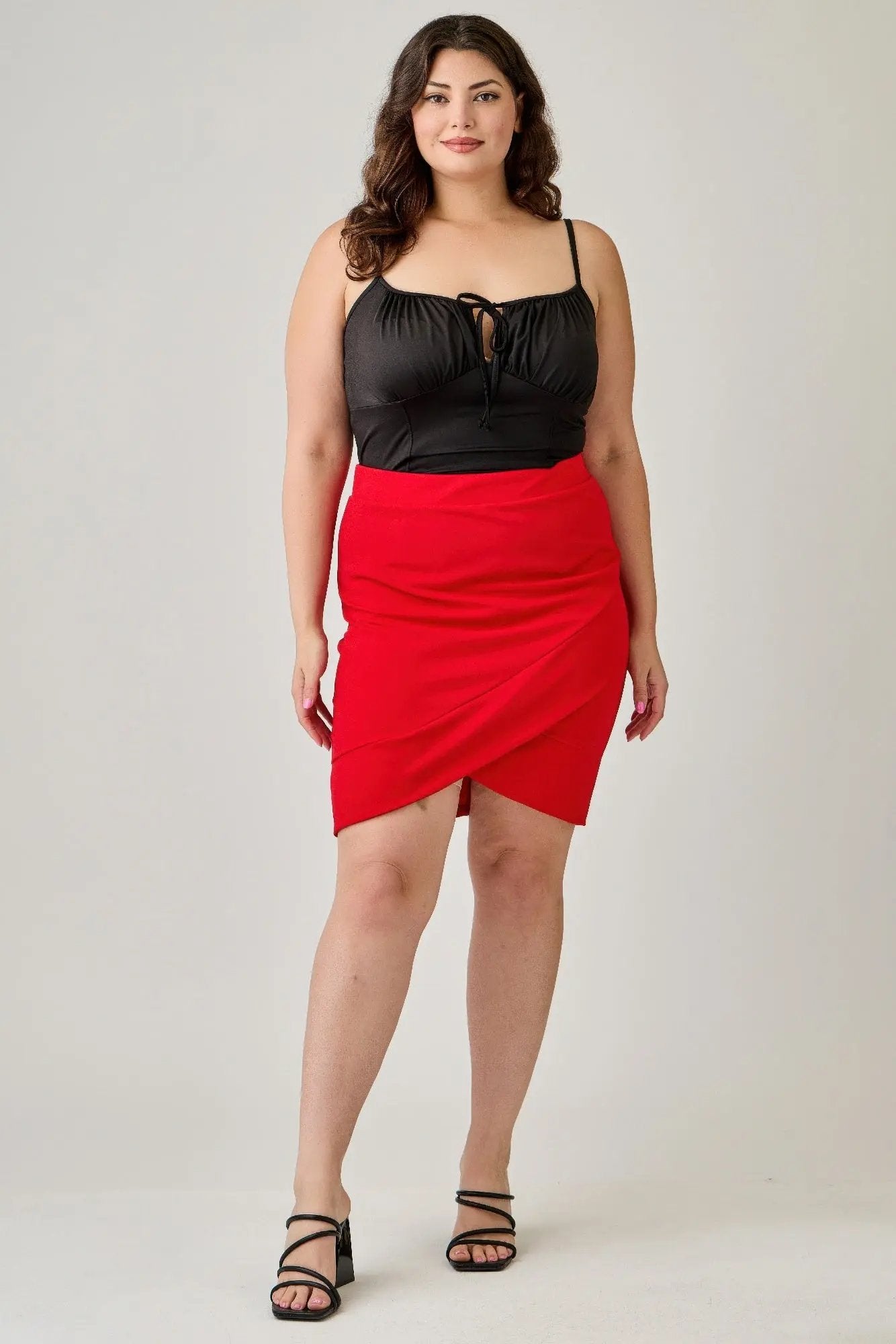 Plus Size Tulip Hem Knit Crepe Skirt - DressAffection