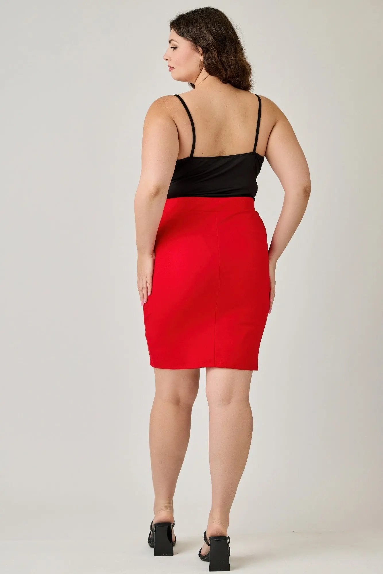 Plus Size Tulip Hem Knit Crepe Skirt - DressAffection