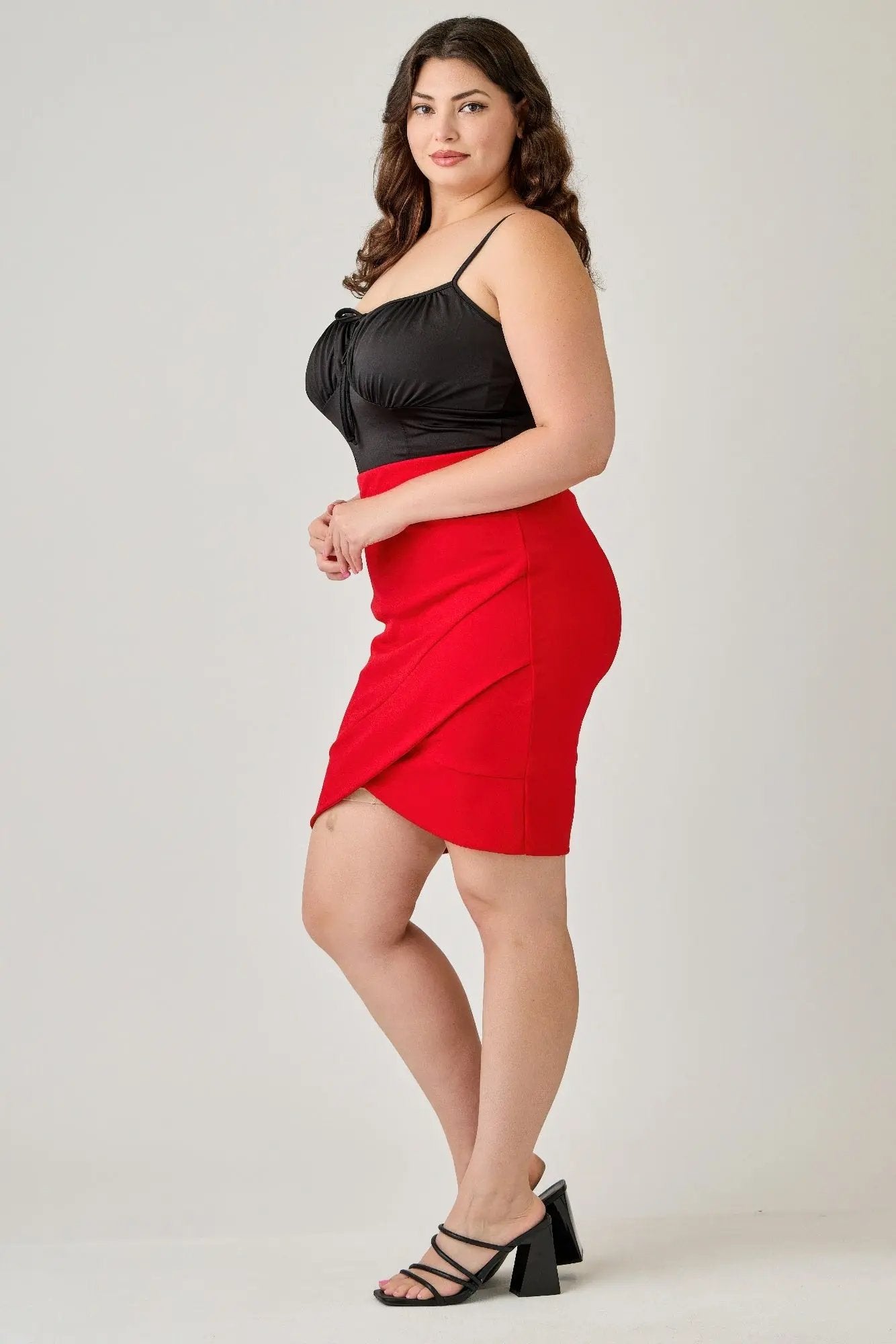 Plus Size Tulip Hem Knit Crepe Skirt - DressAffection