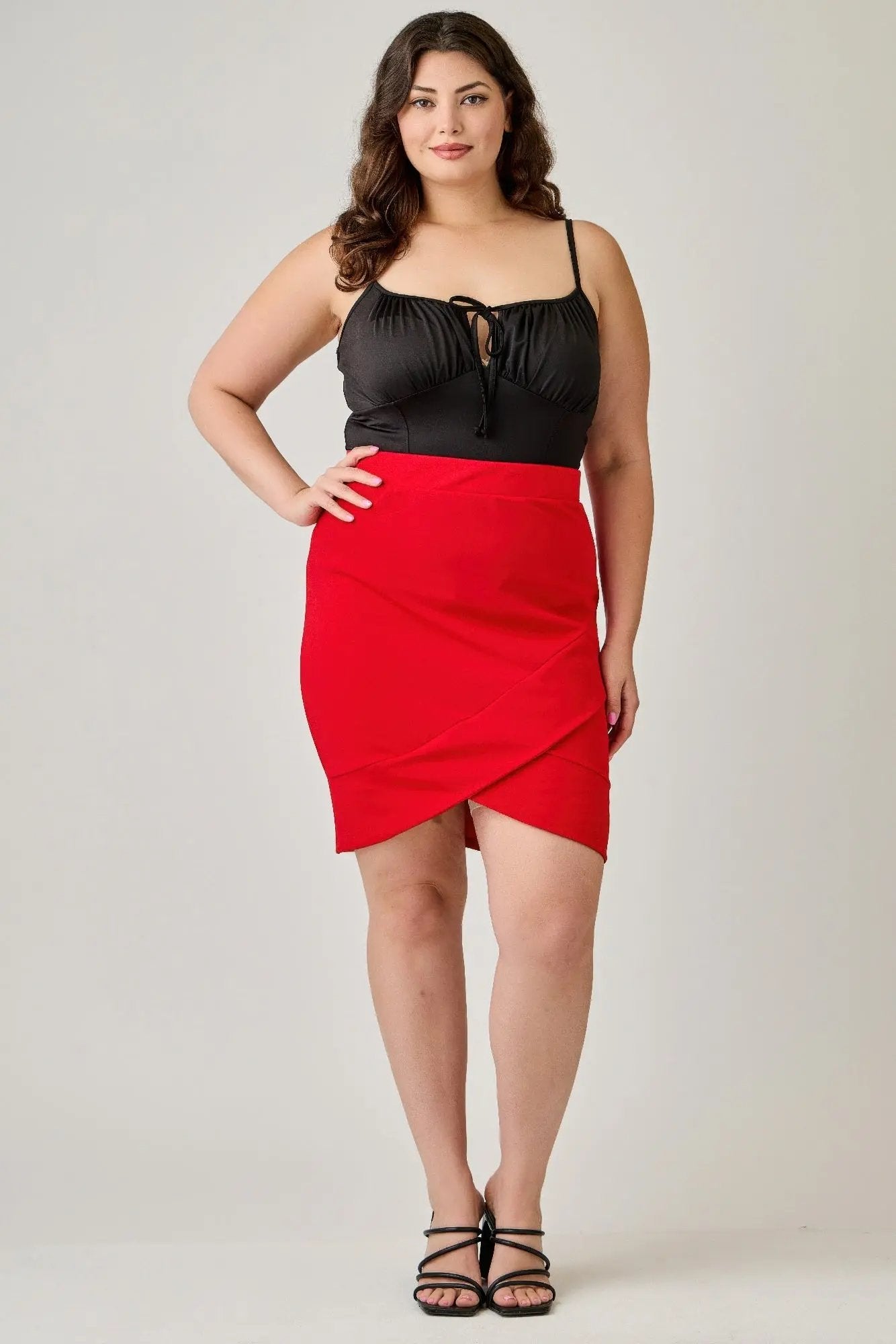 Plus Size Tulip Hem Knit Crepe Skirt - DressAffection