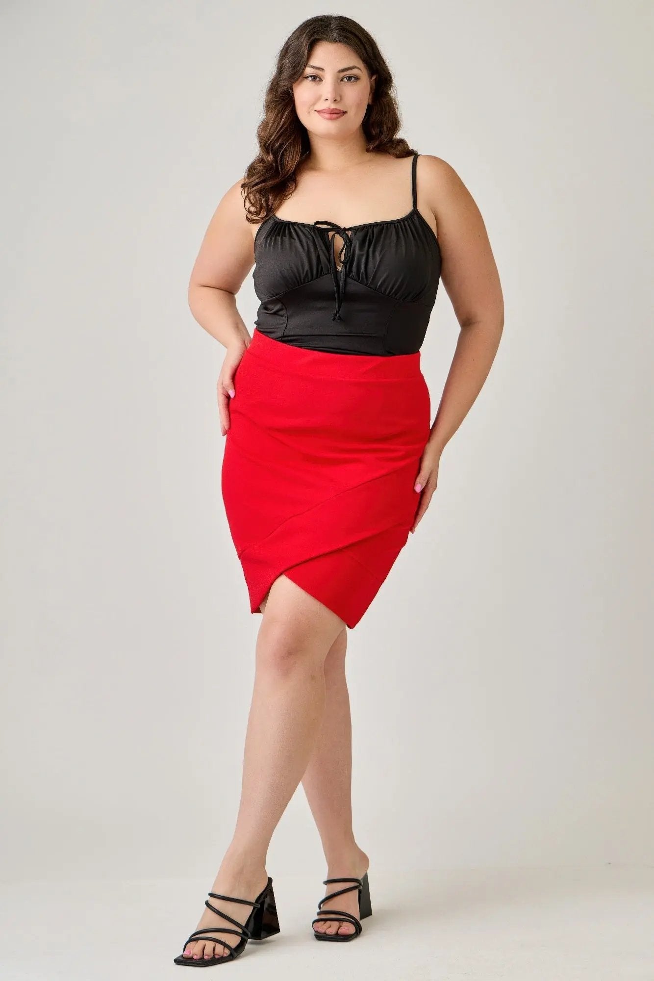 Plus Size Tulip Hem Knit Crepe Skirt - DressAffection