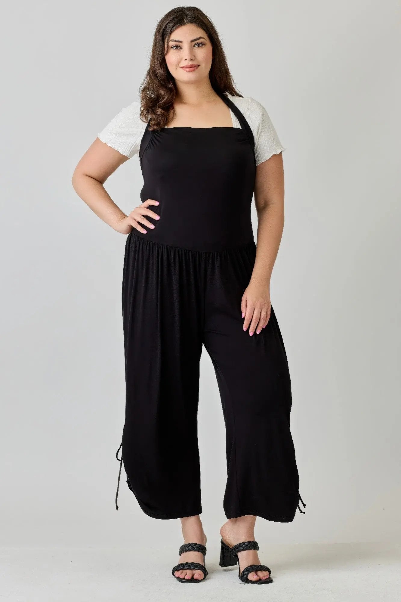 Plus Size Wide Leg Halter Style Jumpsuit - DressAffection