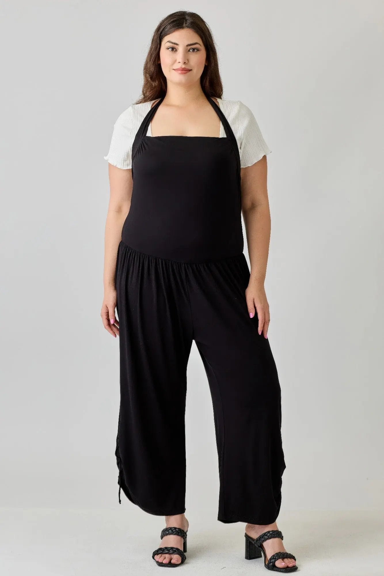 Plus Size Wide Leg Halter Style Jumpsuit - DressAffection