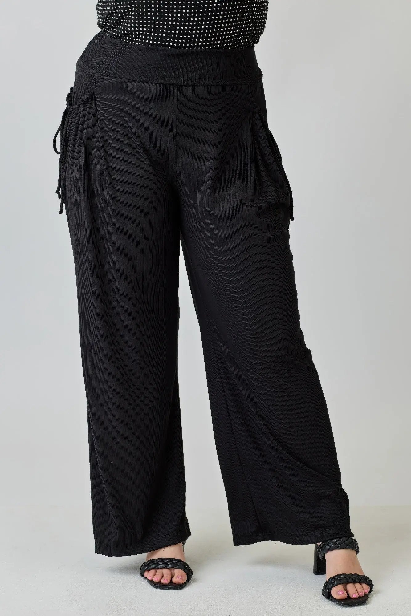 Plus Size Wide-leg Pants W Side Drawstring Detail - DressAffection