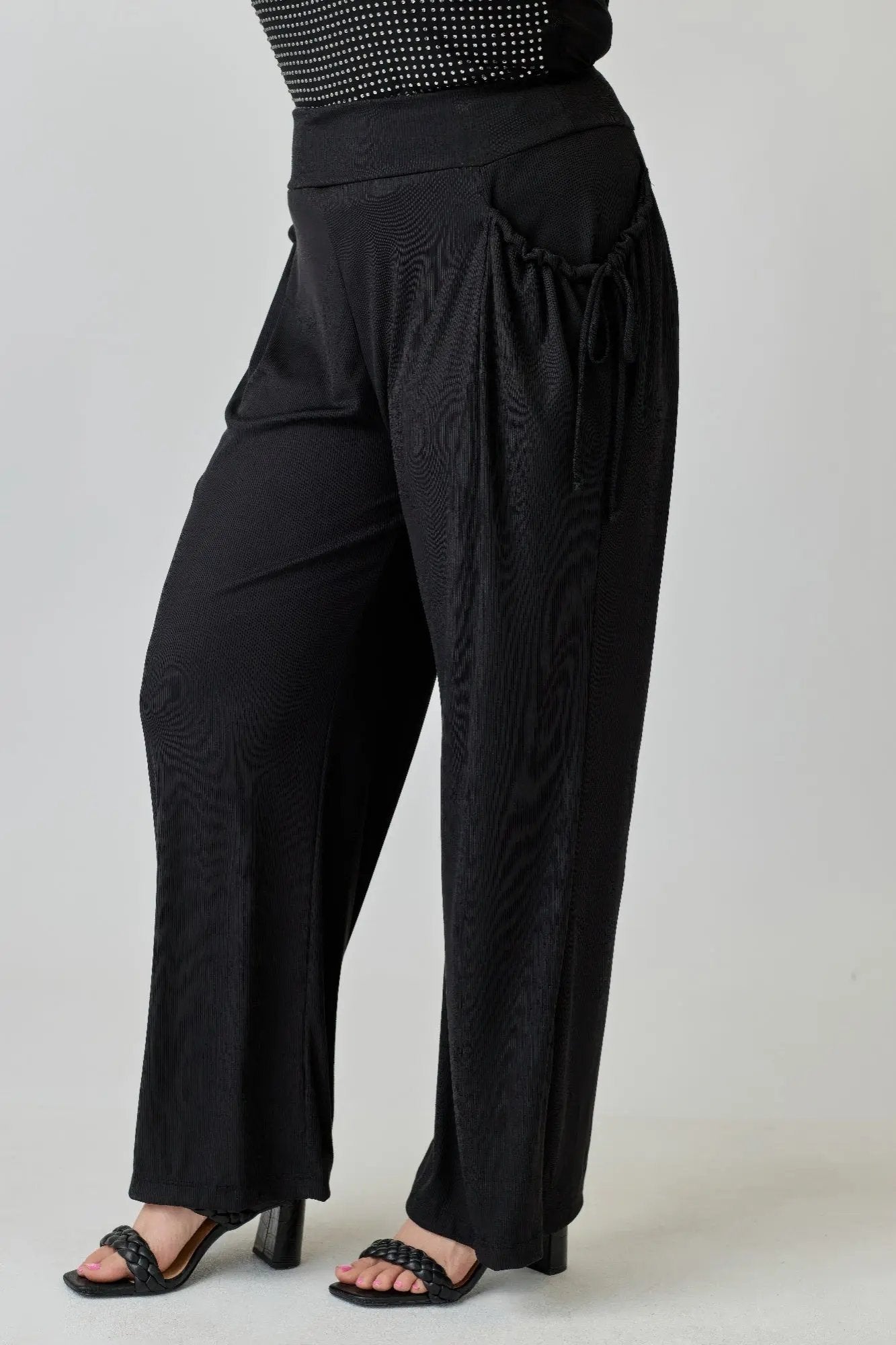 Plus Size Wide-leg Pants W Side Drawstring Detail - DressAffection