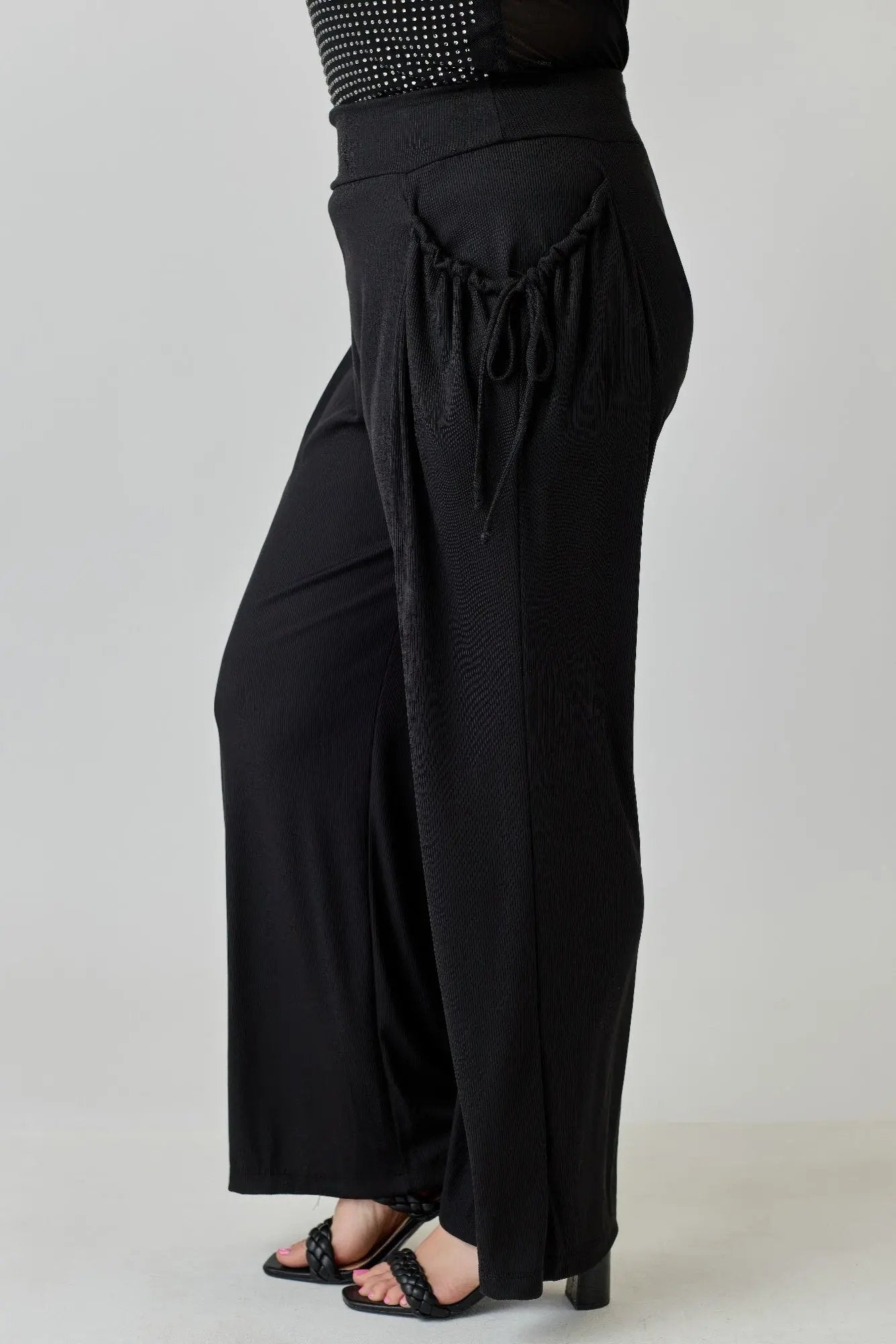 Plus Size Wide-leg Pants W Side Drawstring Detail - DressAffection