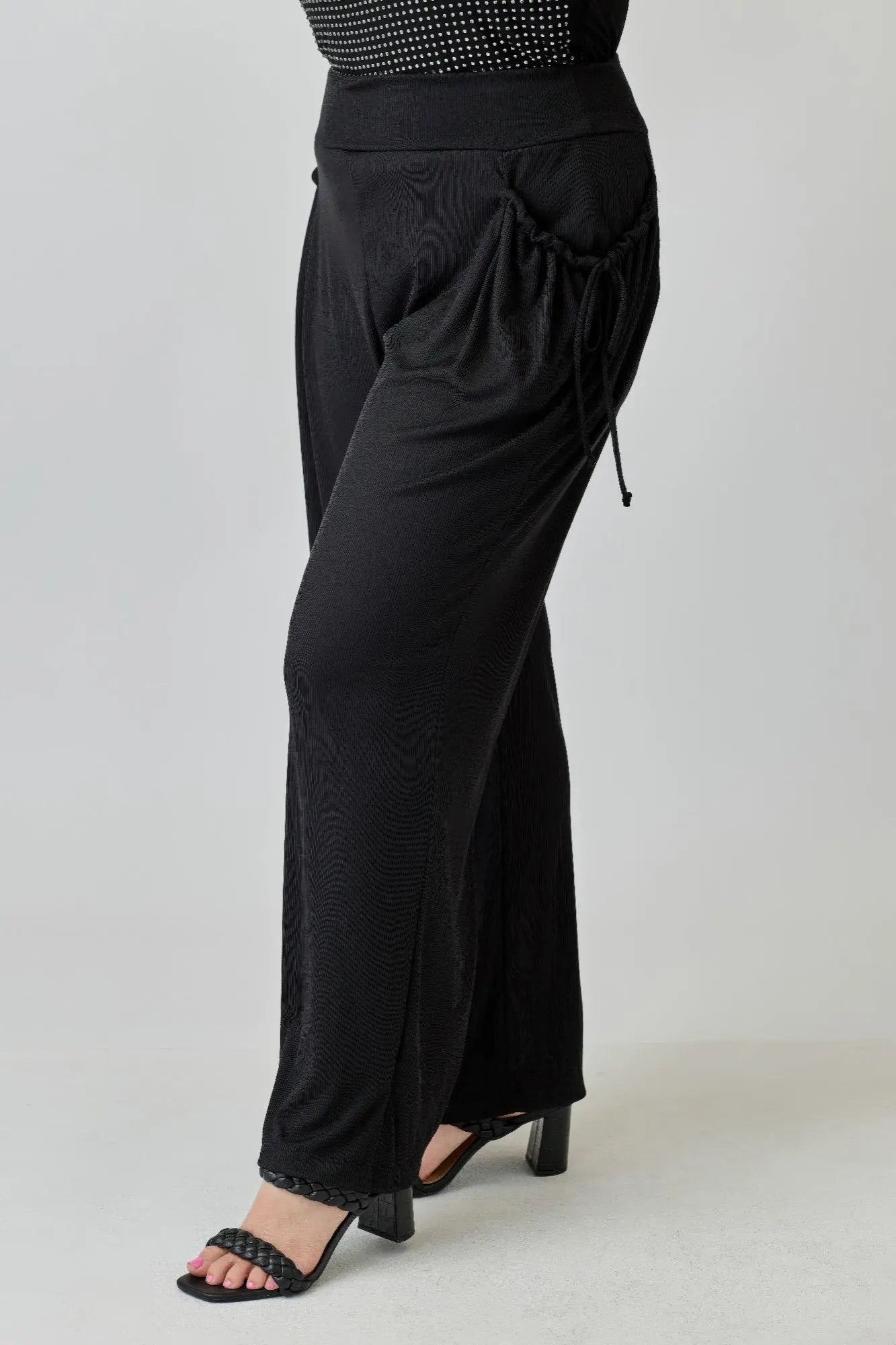 Plus Size Wide-leg Pants W Side Drawstring Detail - DressAffection