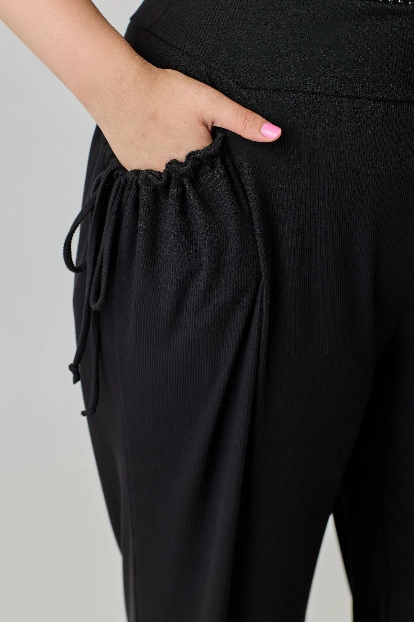 Plus Size Wide-leg Pants W Side Drawstring Detail - DressAffection