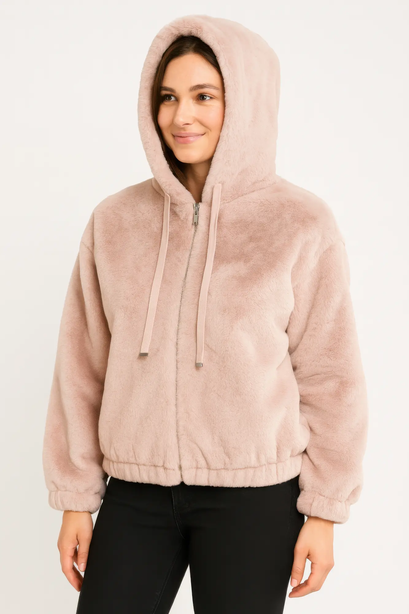 Plush Zip-Up Hooded Jacket - DressAffection