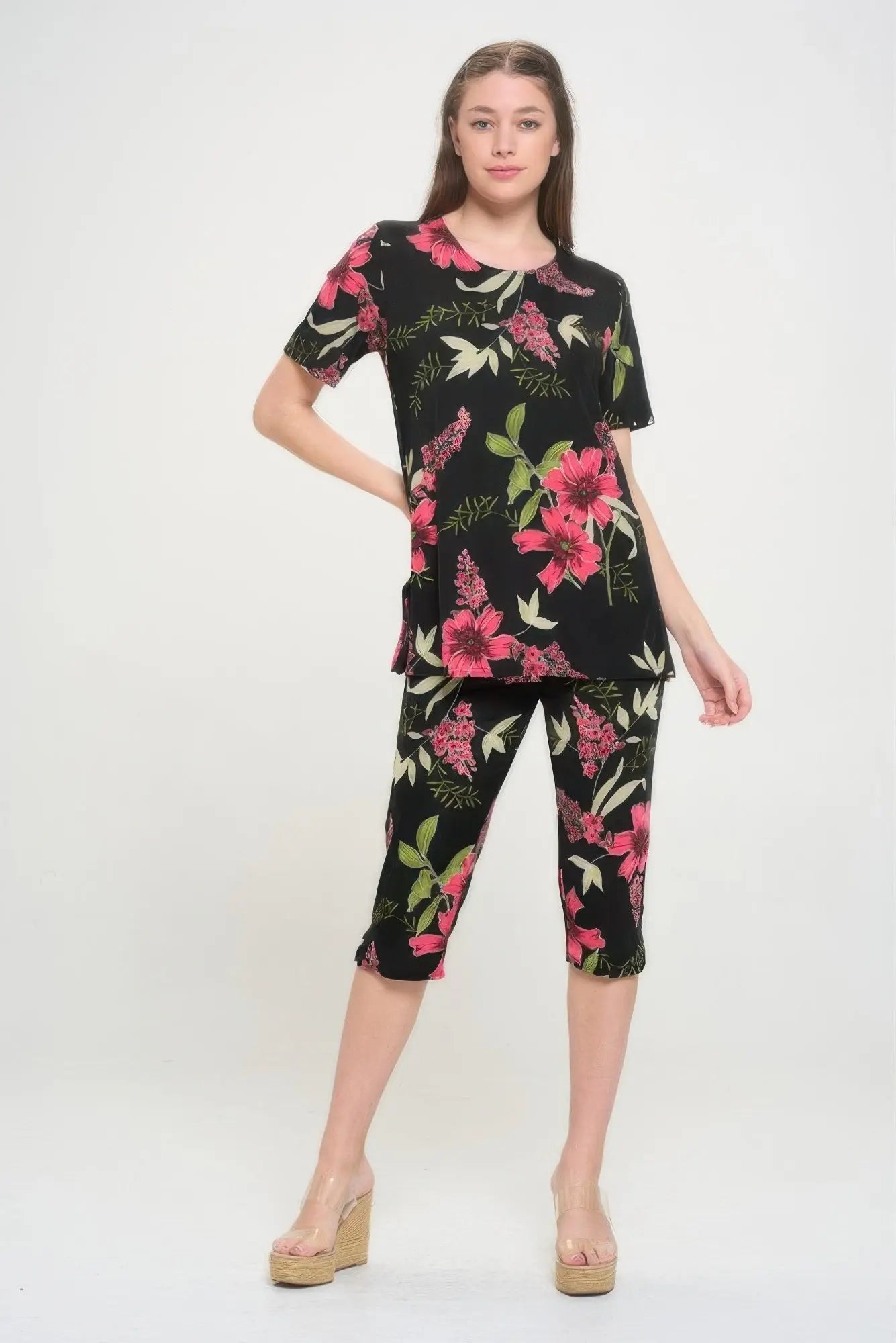 Print Bns Capri Pants Set - DressAffection