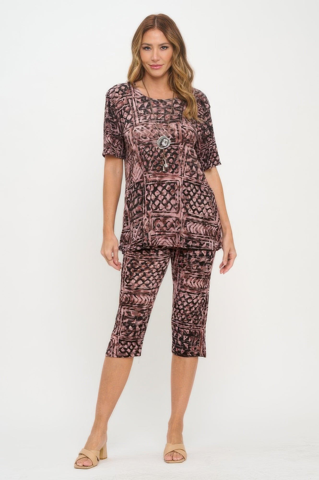 Print Bns Capri Pants Set - DressAffection