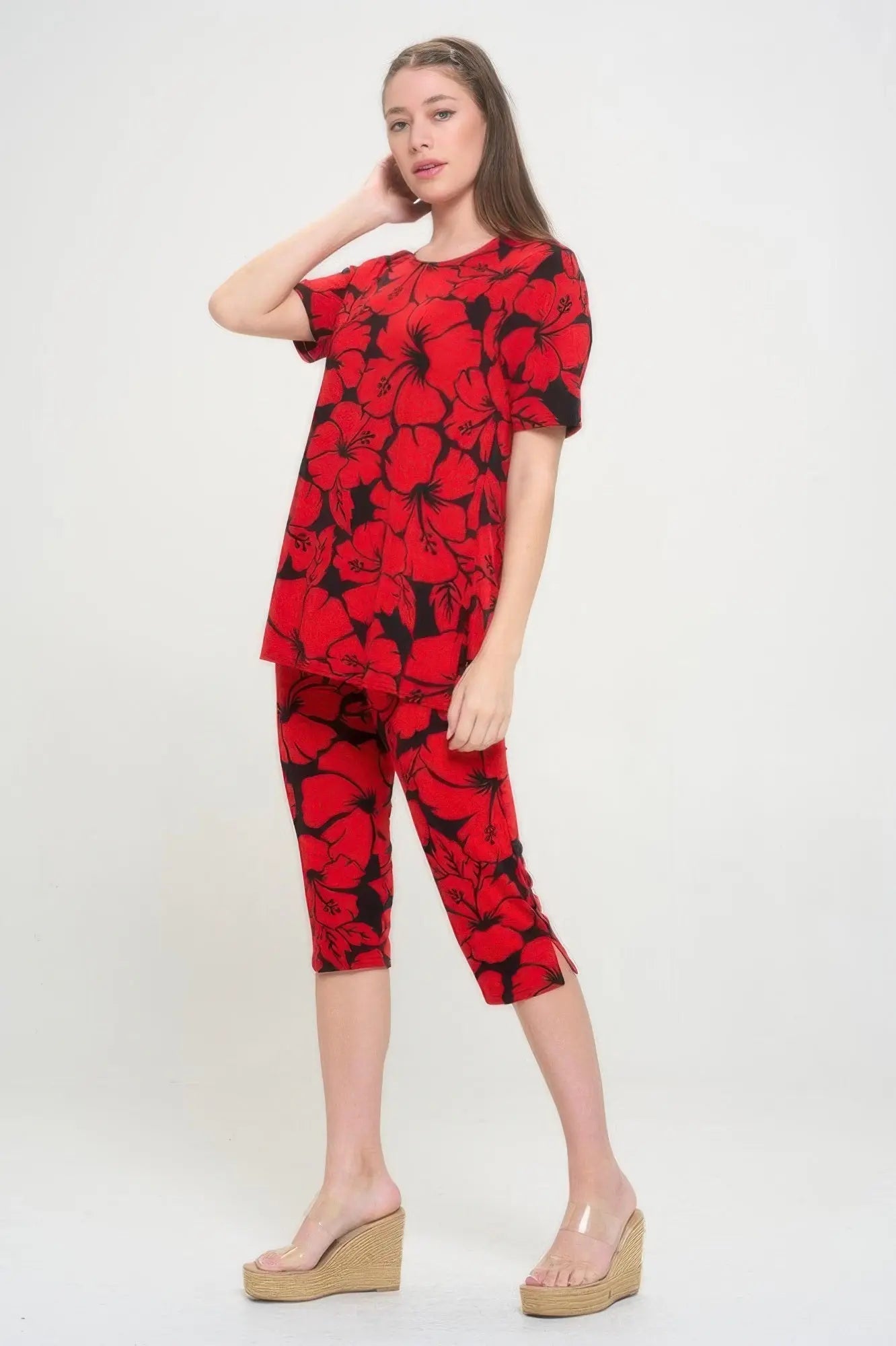Print Bns Capri Pants Set - DressAffection