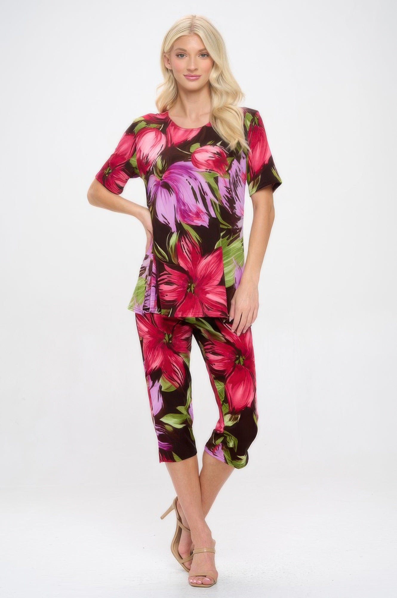 Print Bns Capri Pants Set - DressAffection