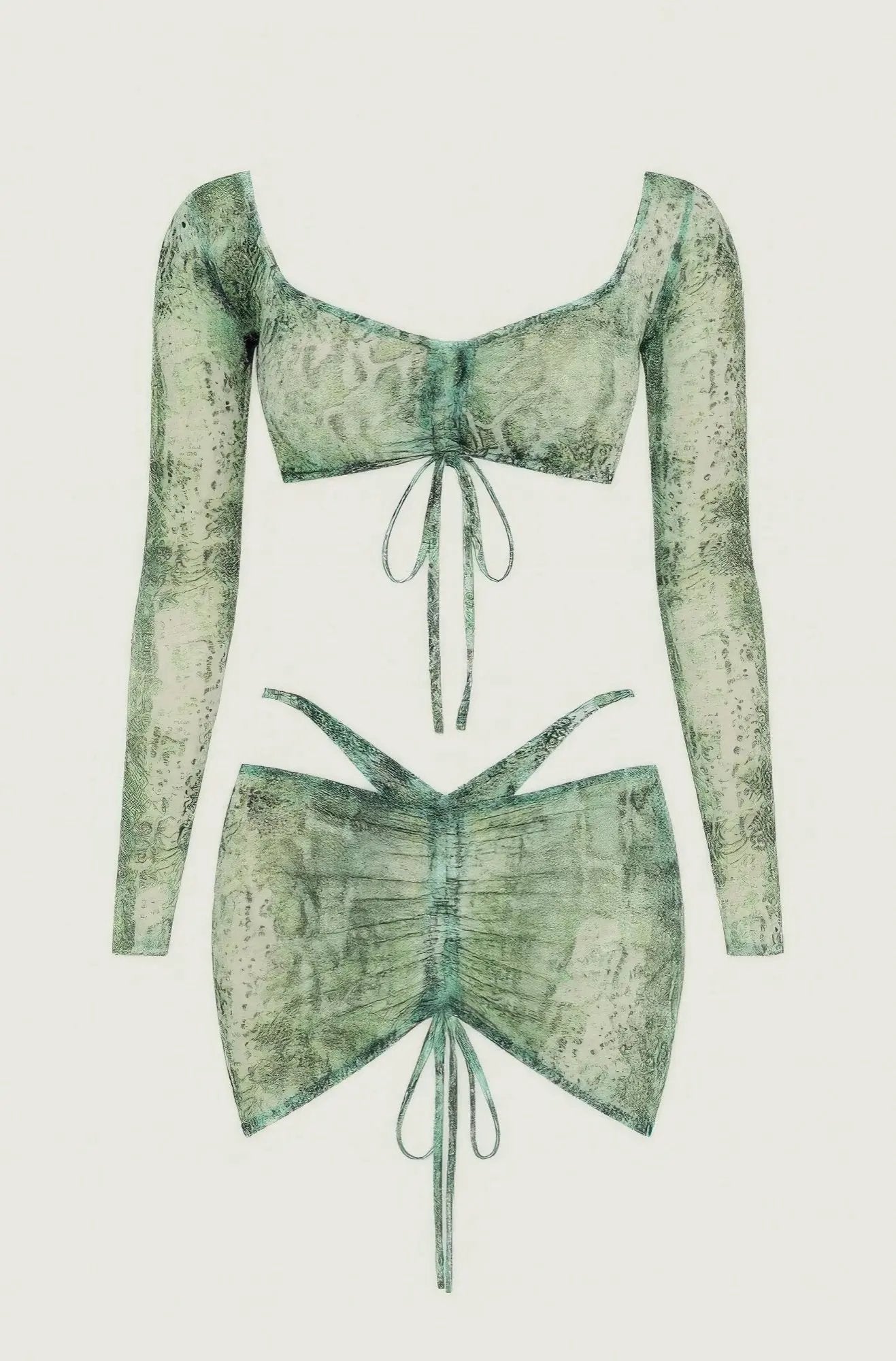 Printed Sheer Two Piece Set - DressAffection