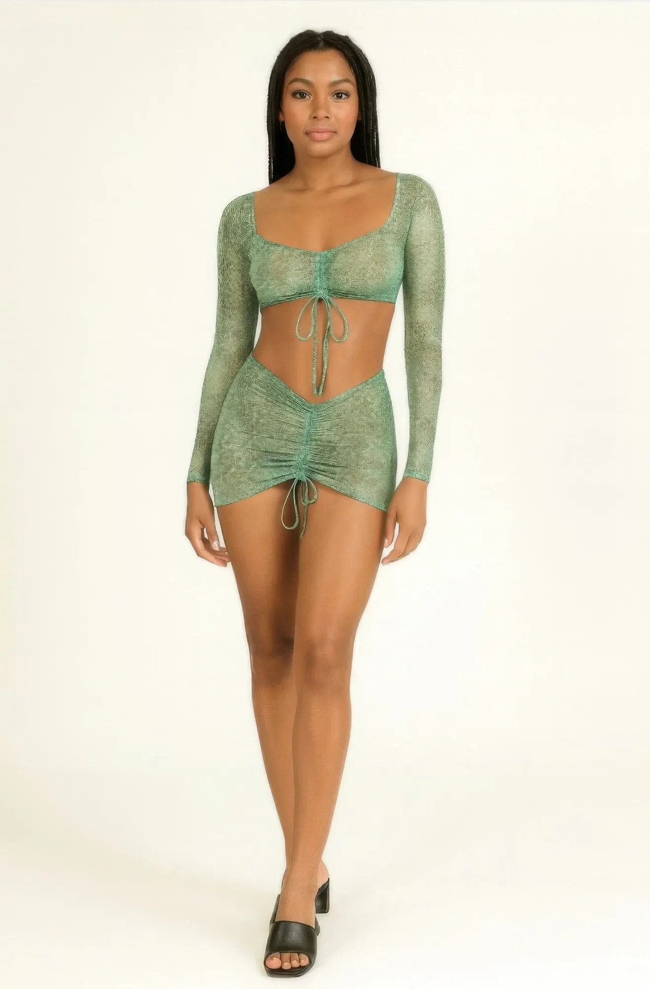 Printed Sheer Two Piece Set - DressAffection
