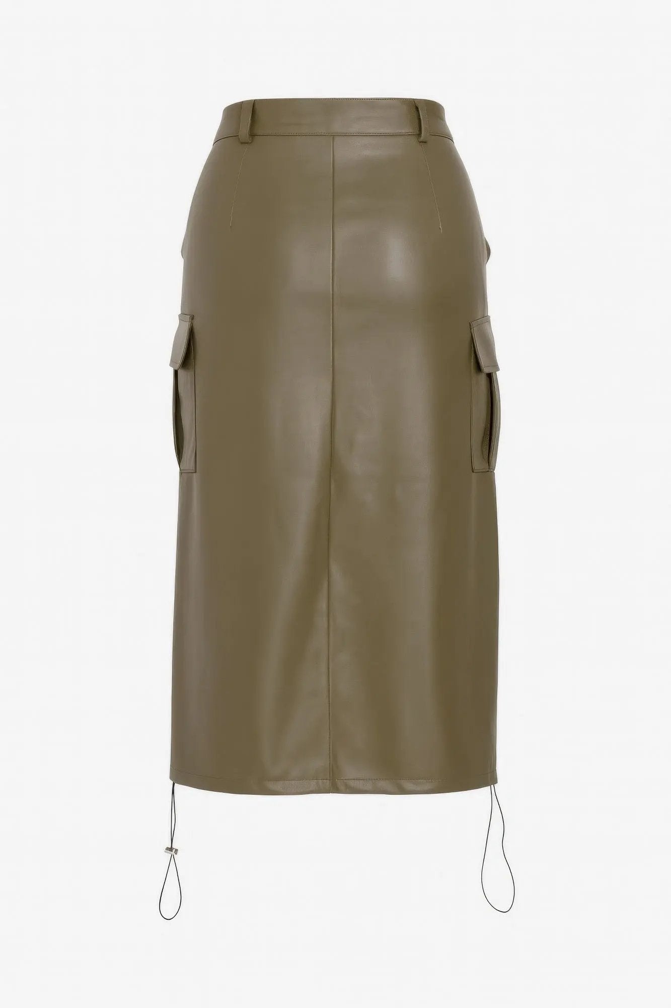 Pu Side Pockets Midi Skirt - DressAffection