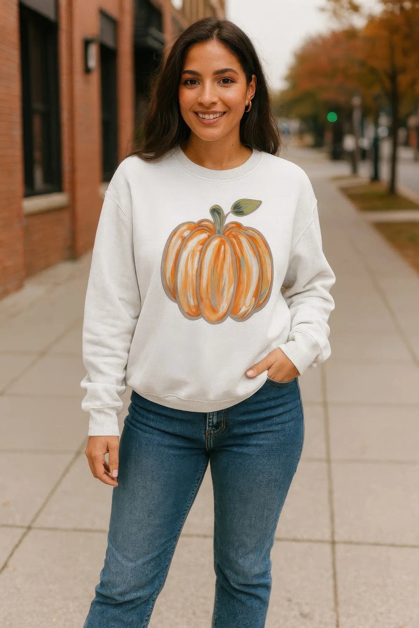 Pumpkin Print Sweater - DressAffection