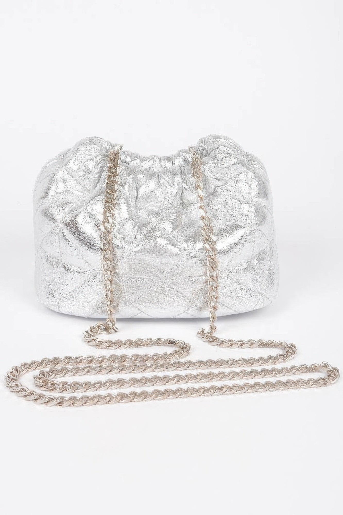 Quilted Metallic Bucket Bag - DressAffection
