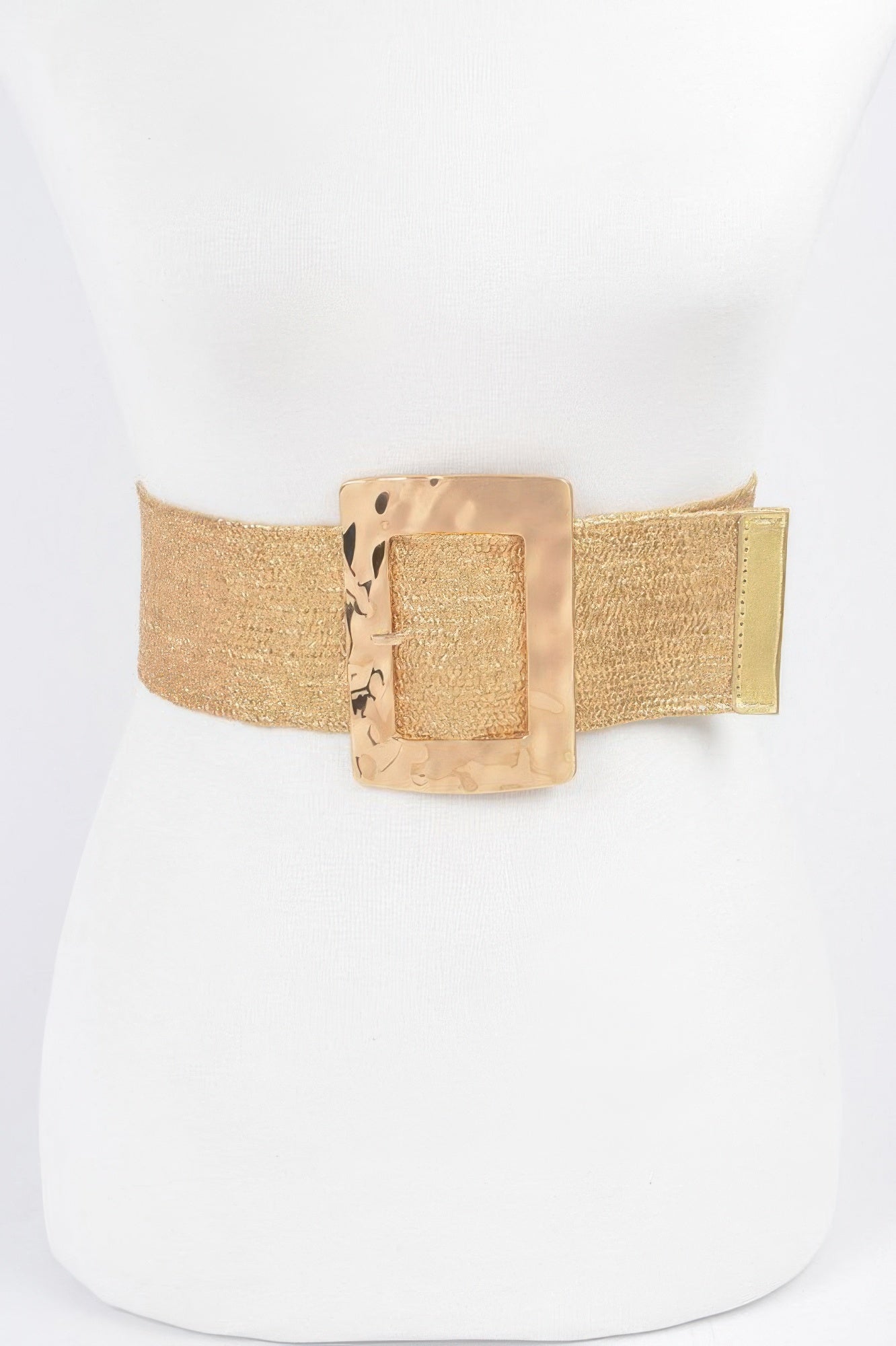 Rectangle Metal Buckle Stretch Plussize Straw Belt - DressAffection