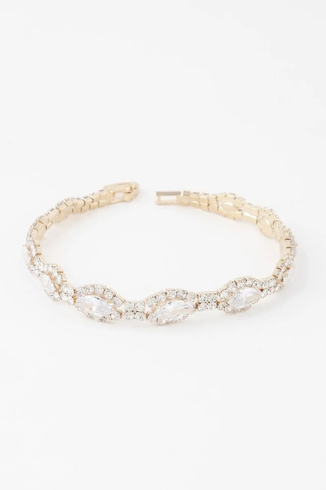 Rhinestone Curb Chain Cuff Bracelet - DressAffection