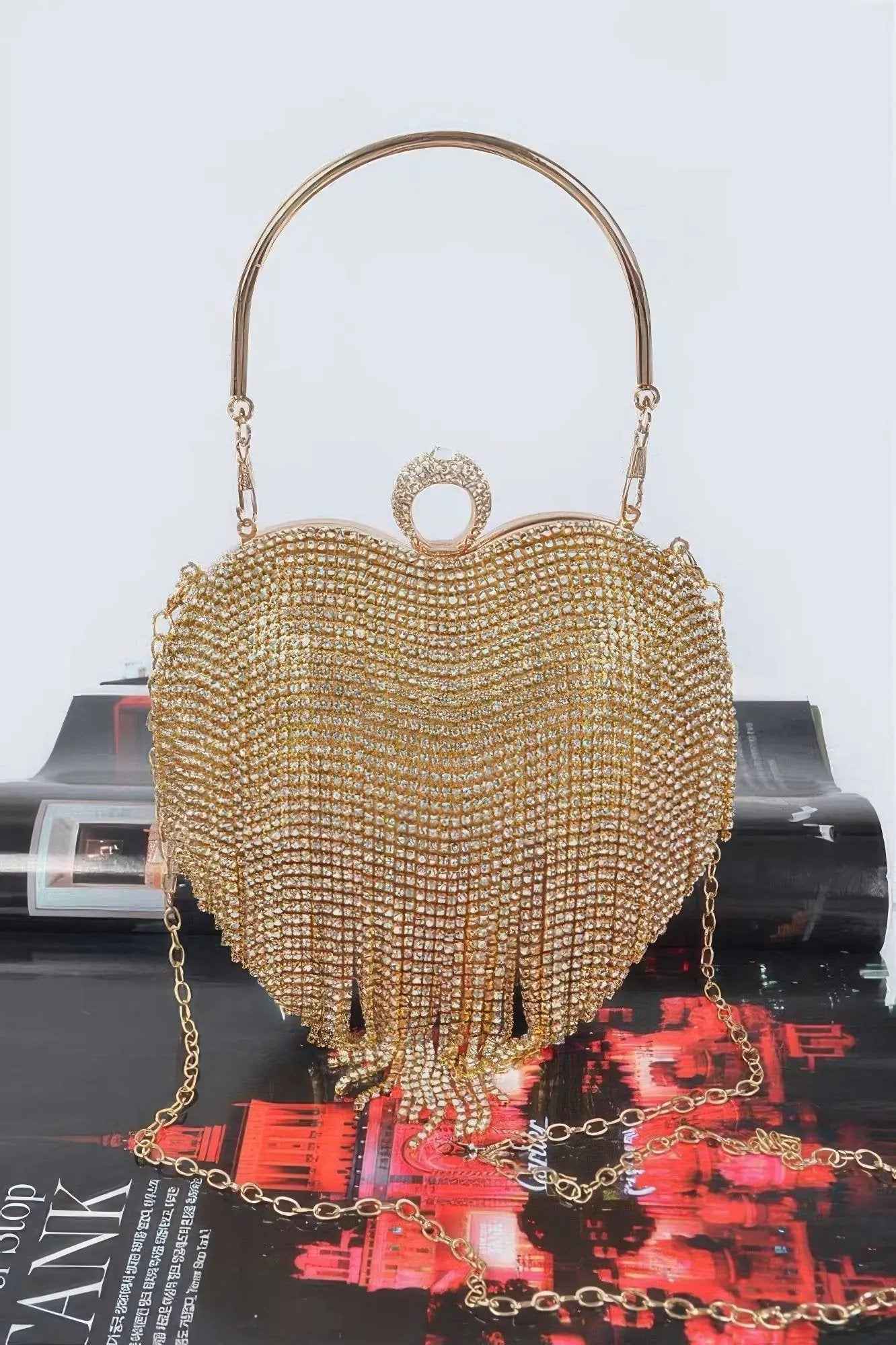 Rhinestone Fringe Heart Shape Party Bag