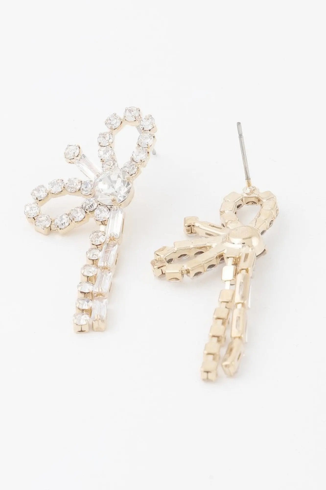 Rhinestone Ribbon Bow Earrings - DressAffection