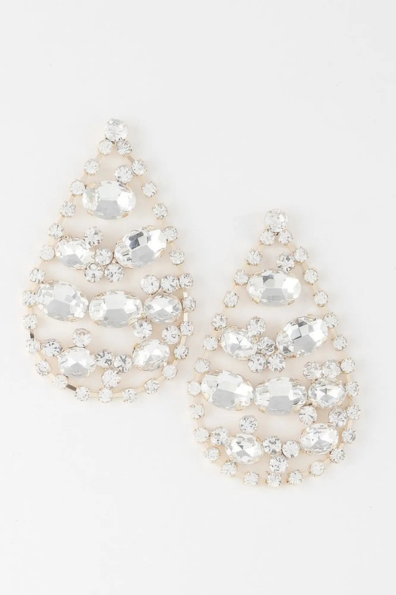 Rhinestone Tear Drop Earrings - DressAffection