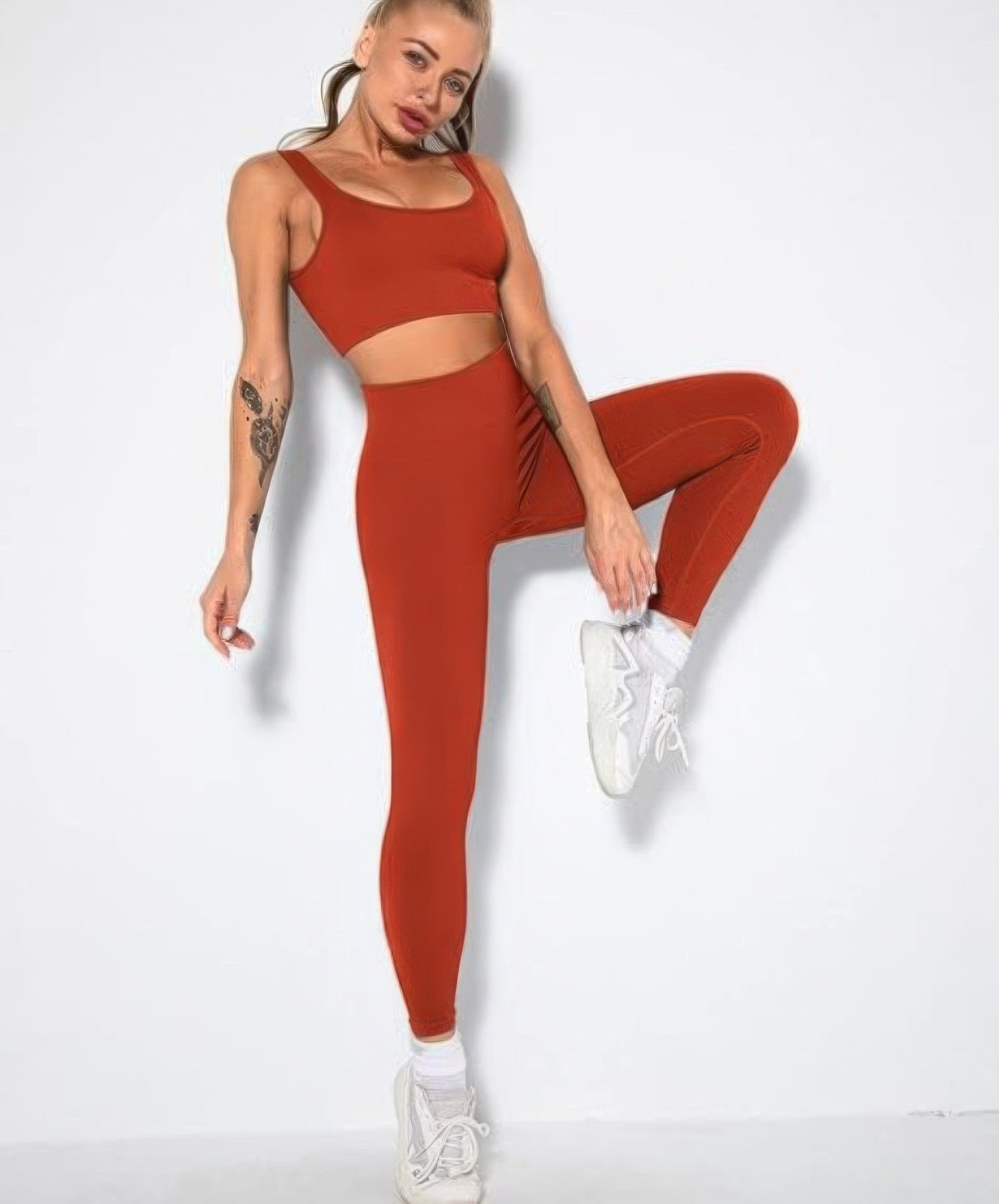 Ribbed Two Piece Activewear Set - DressAffection