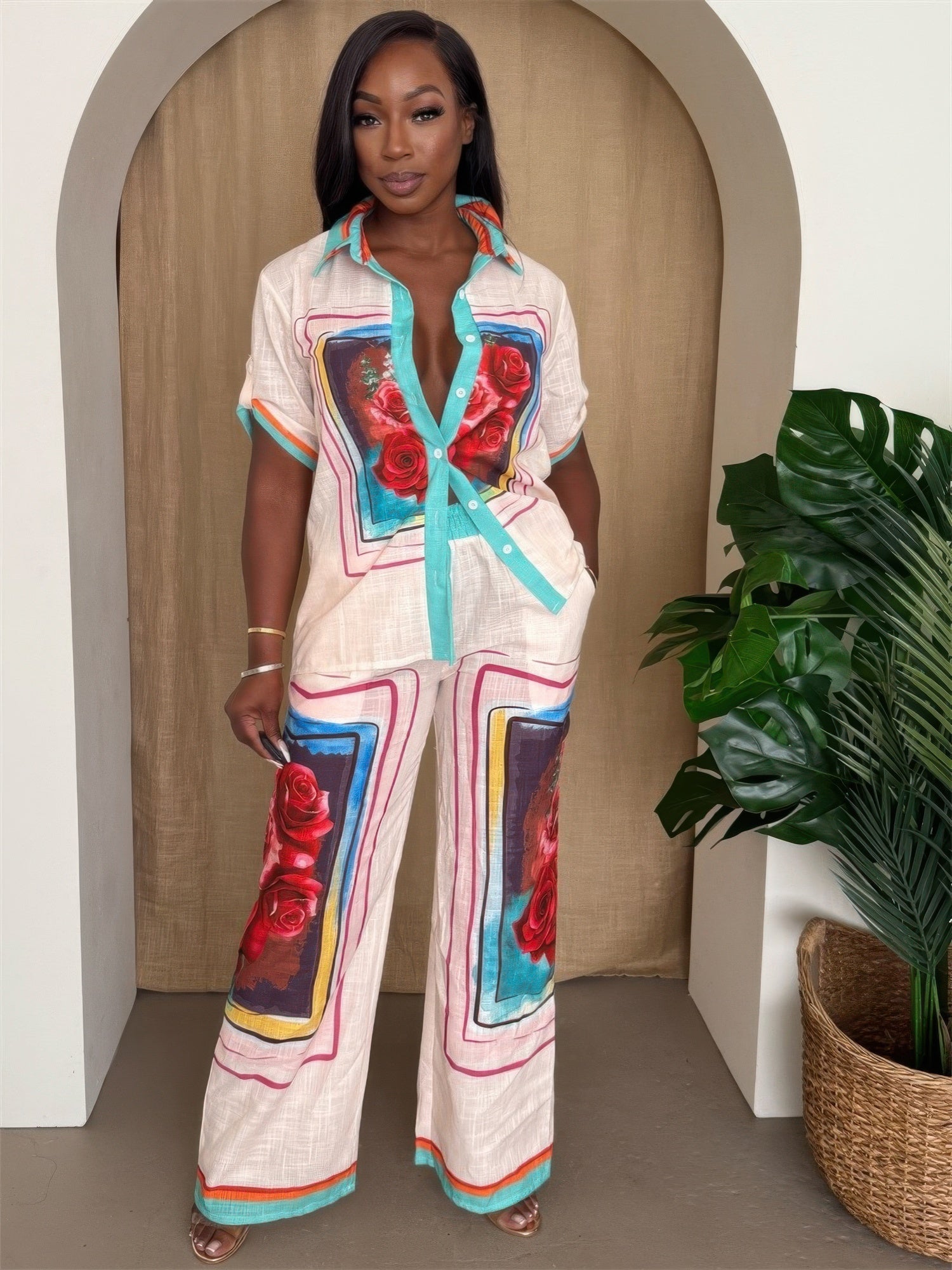 Rosa Frame Button-up Resort Set - DressAffection