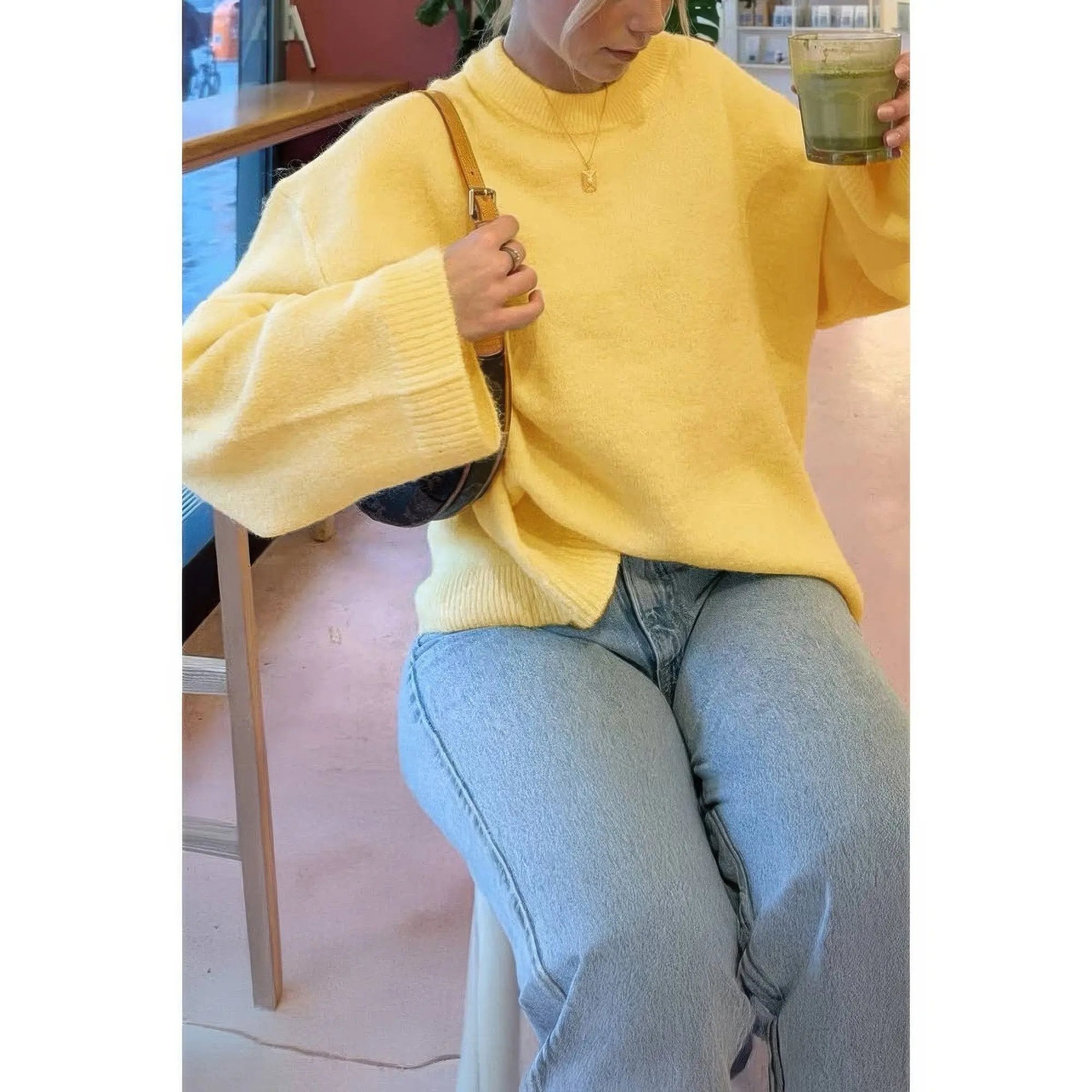 Round Neck Long Sleeve Knitted Loose Sweater - DressAffection