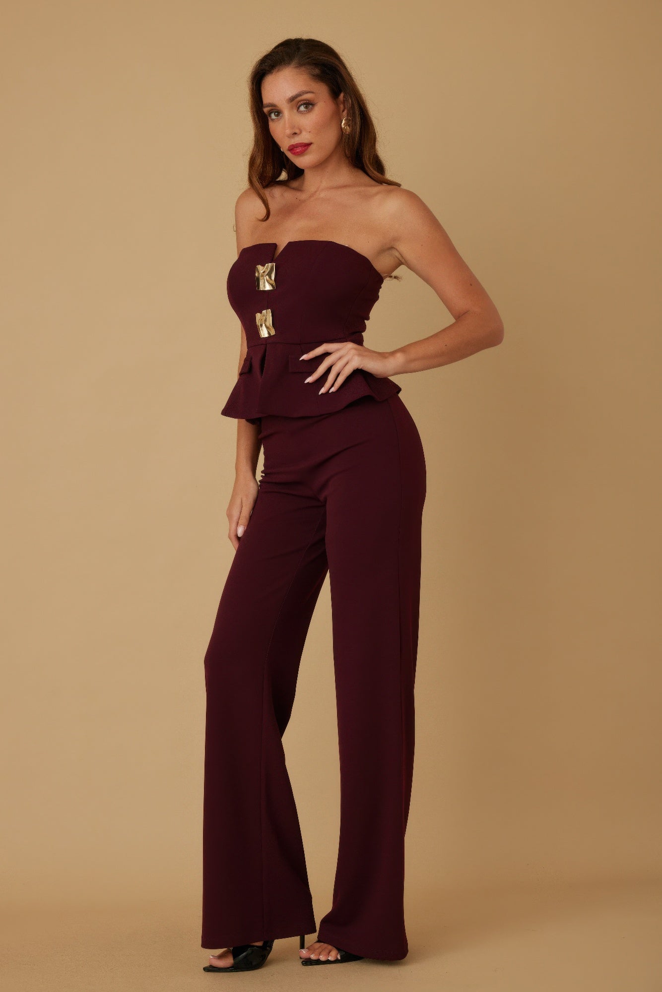 Scrunched Golden Stone Strapless Sets - DressAffection