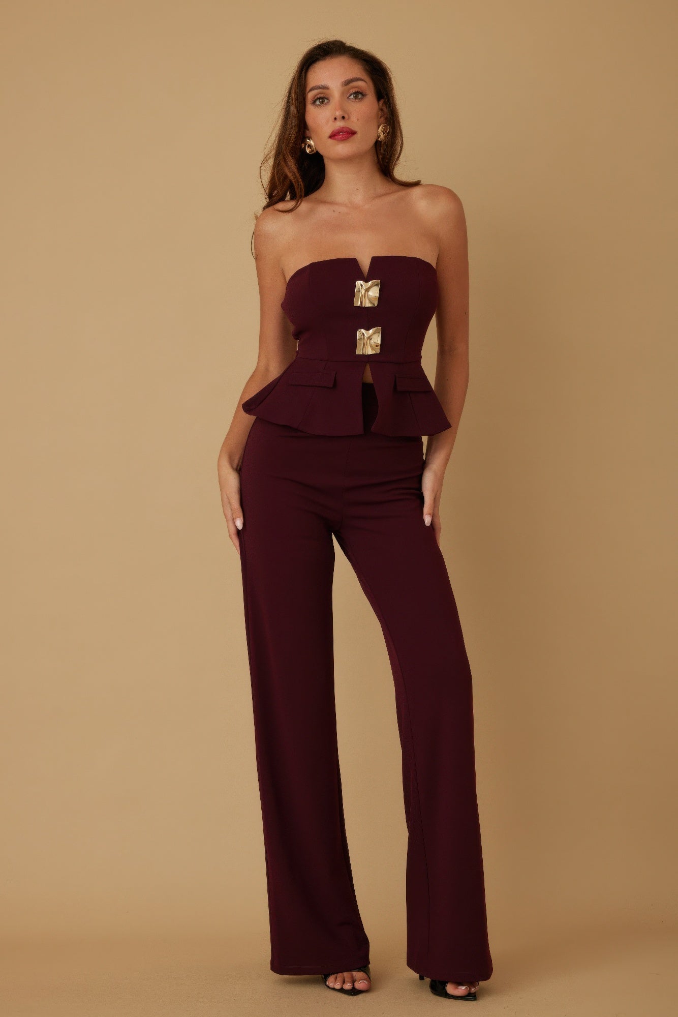 Scrunched Golden Stone Strapless Sets - DressAffection