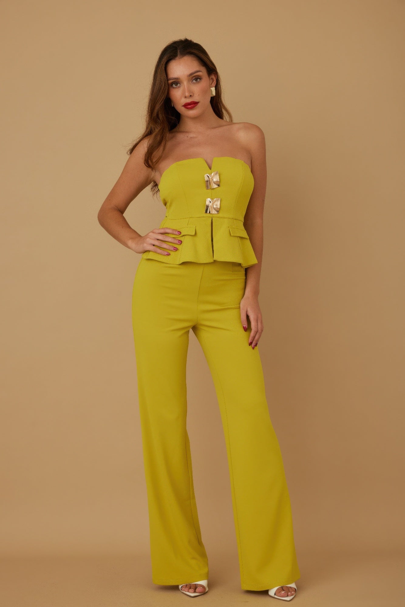 Scrunched Golden Stone Strapless Sets - DressAffection