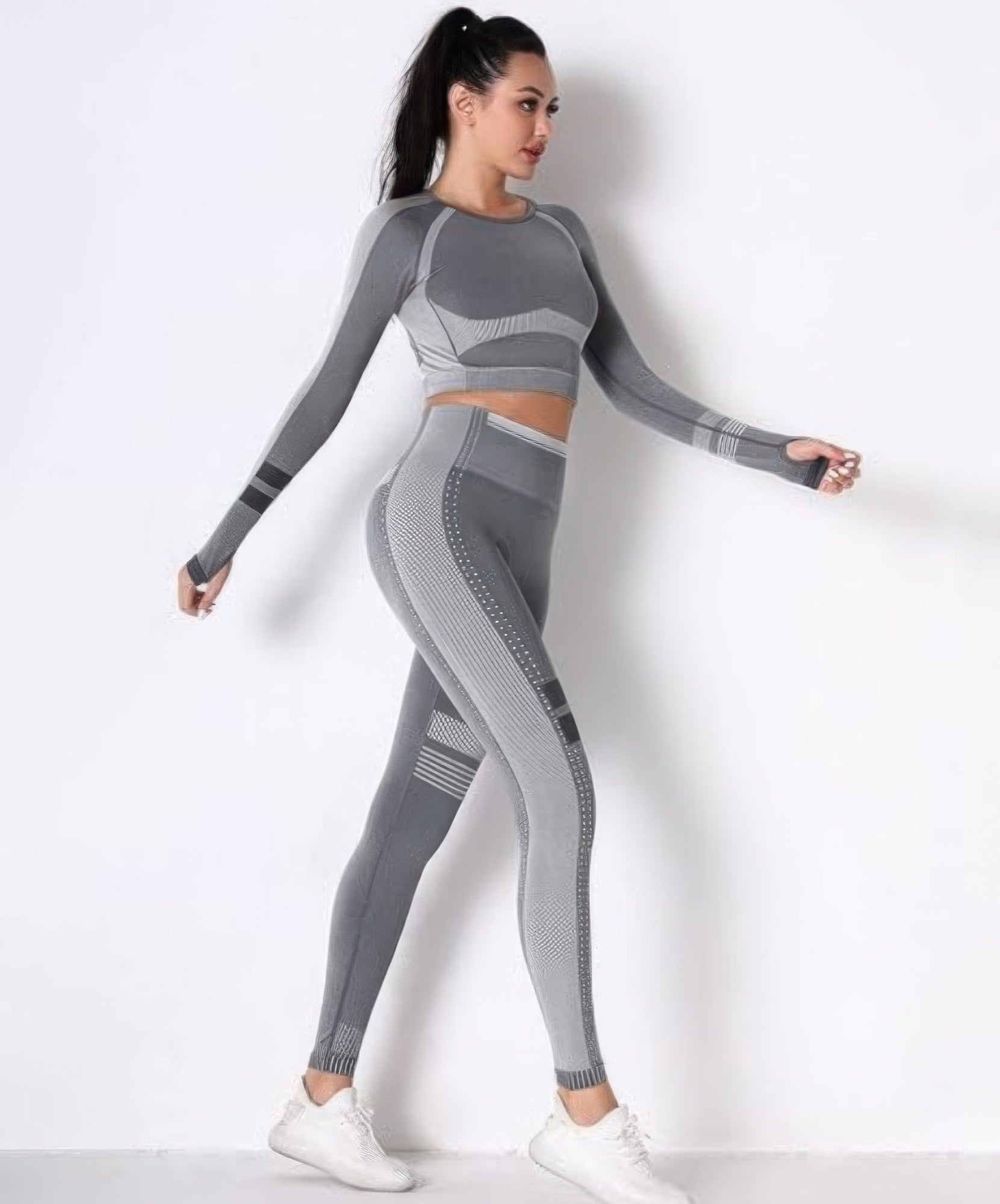 Seamless Long Sleeve Solid Yoga Set - DressAffection