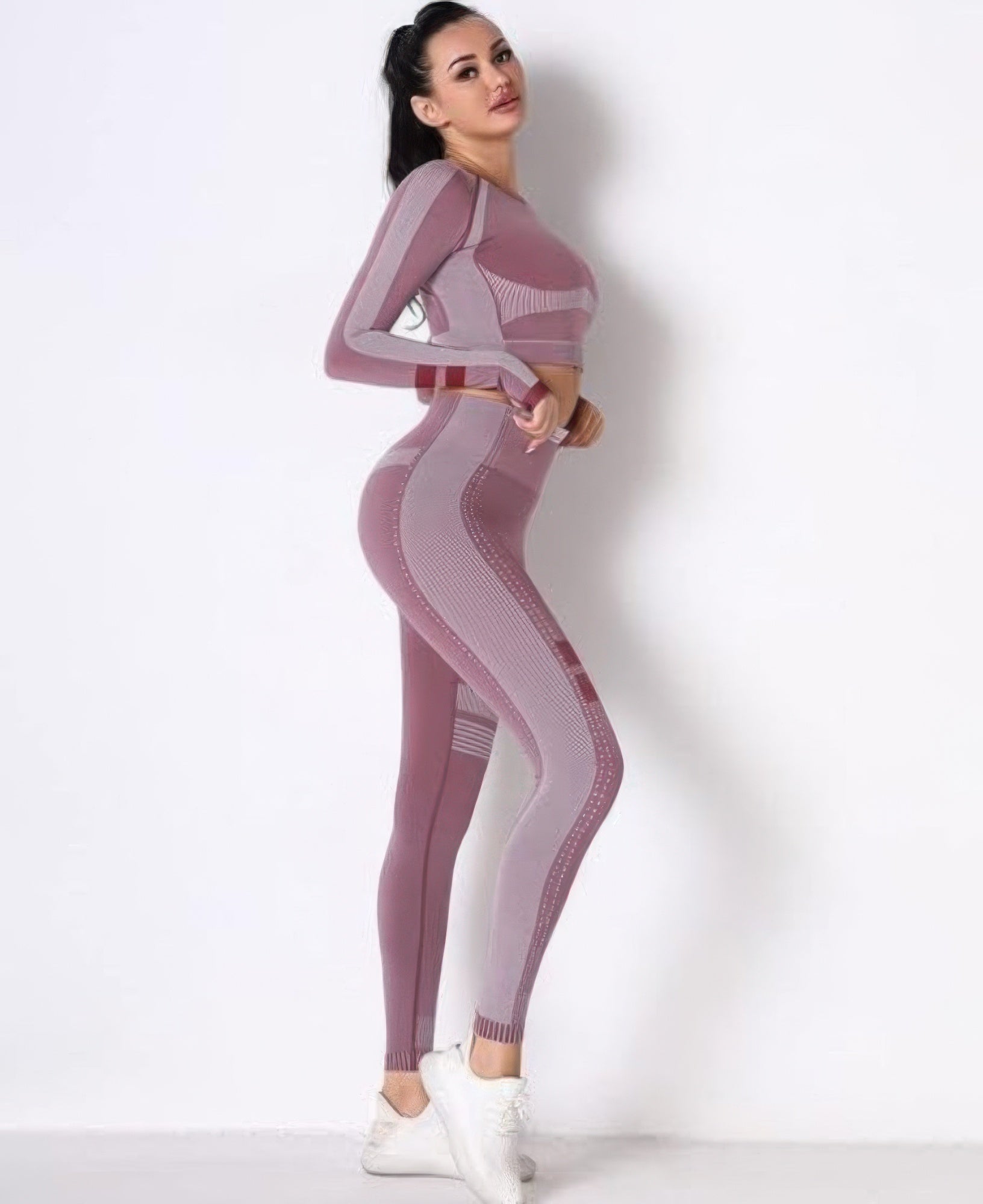 Seamless Long Sleeve Solid Yoga Set - DressAffection