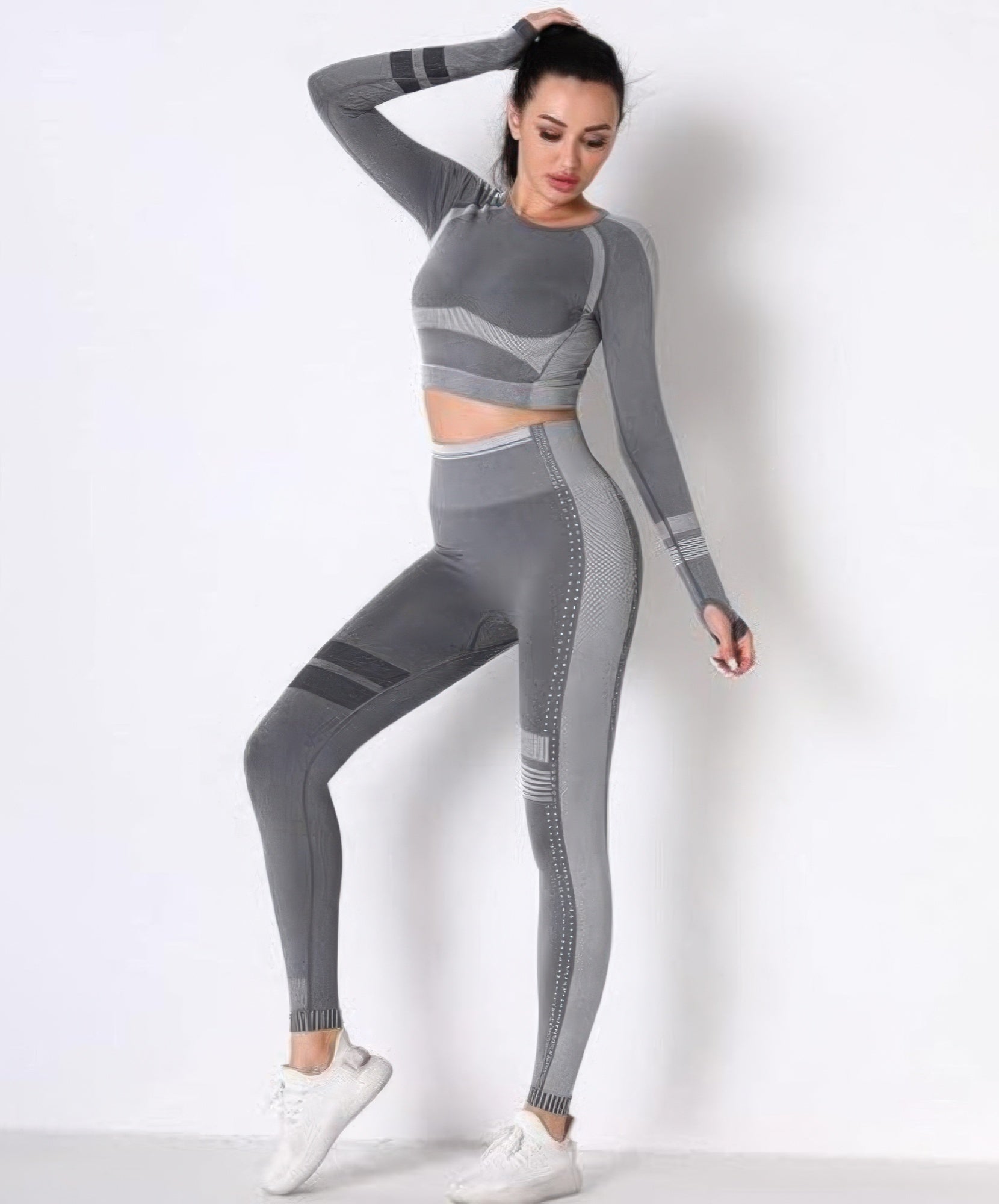 Seamless Long Sleeve Solid Yoga Set - DressAffection