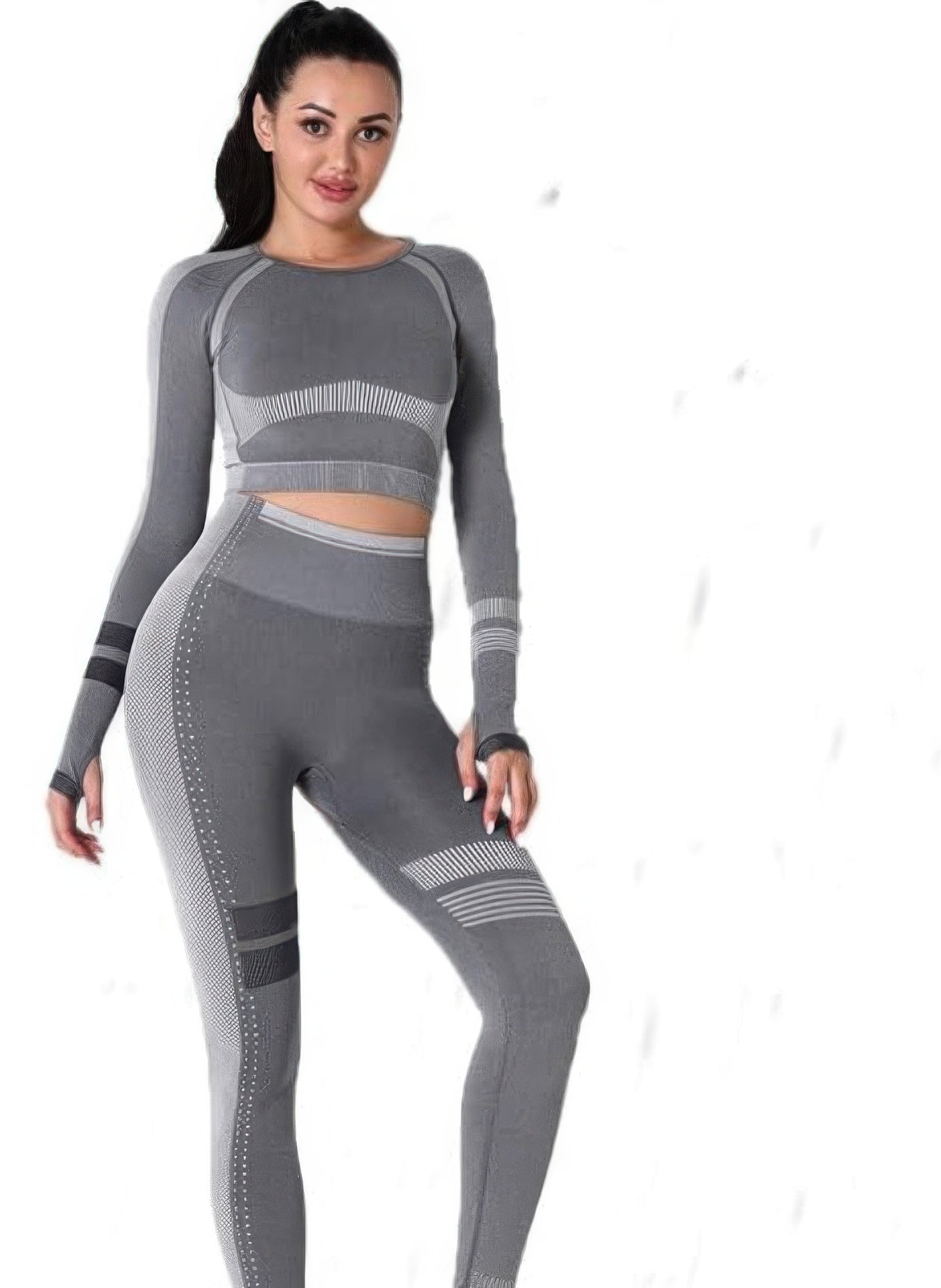 Seamless Long Sleeve Solid Yoga Set - DressAffection