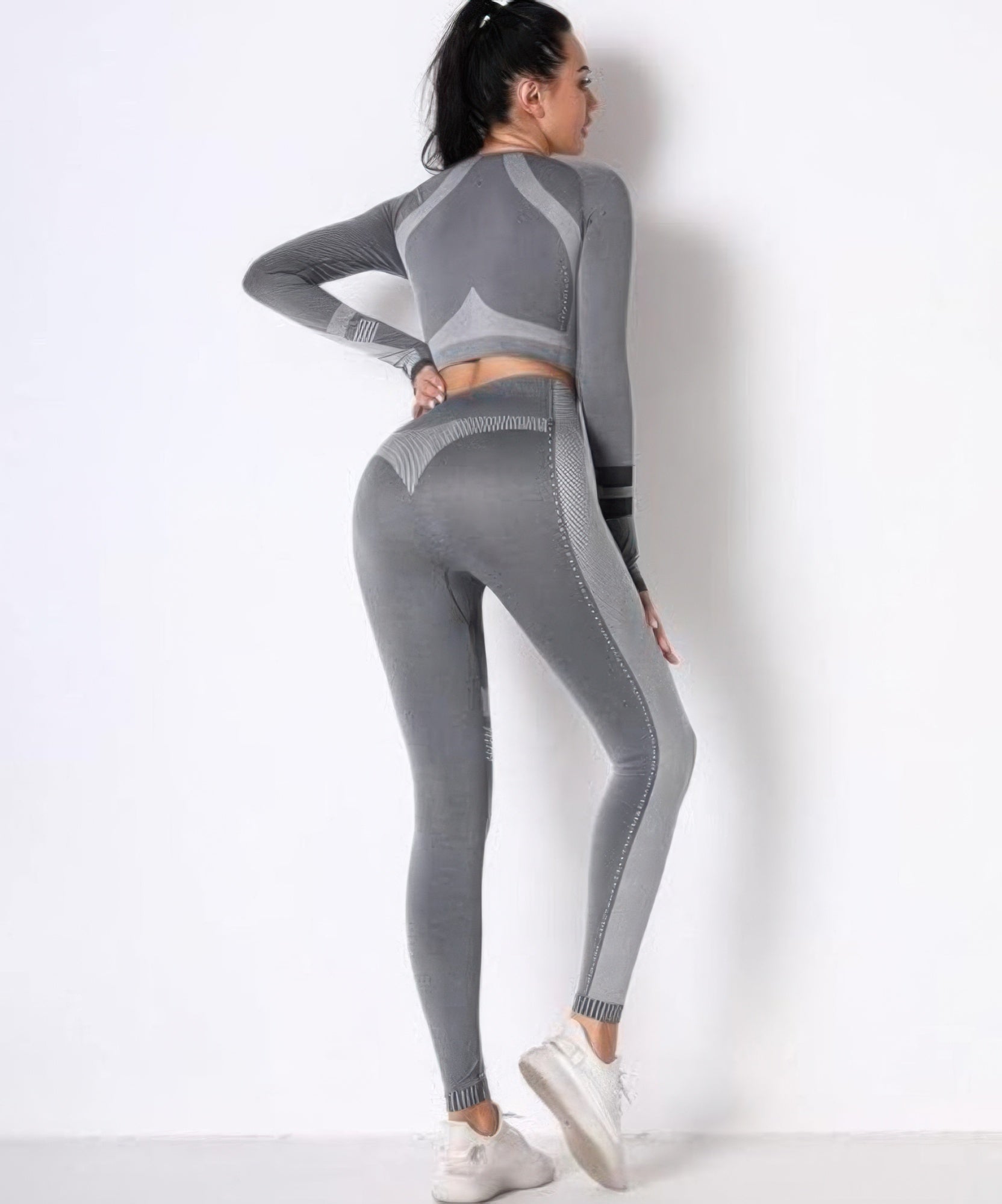 Seamless Long Sleeve Solid Yoga Set - DressAffection