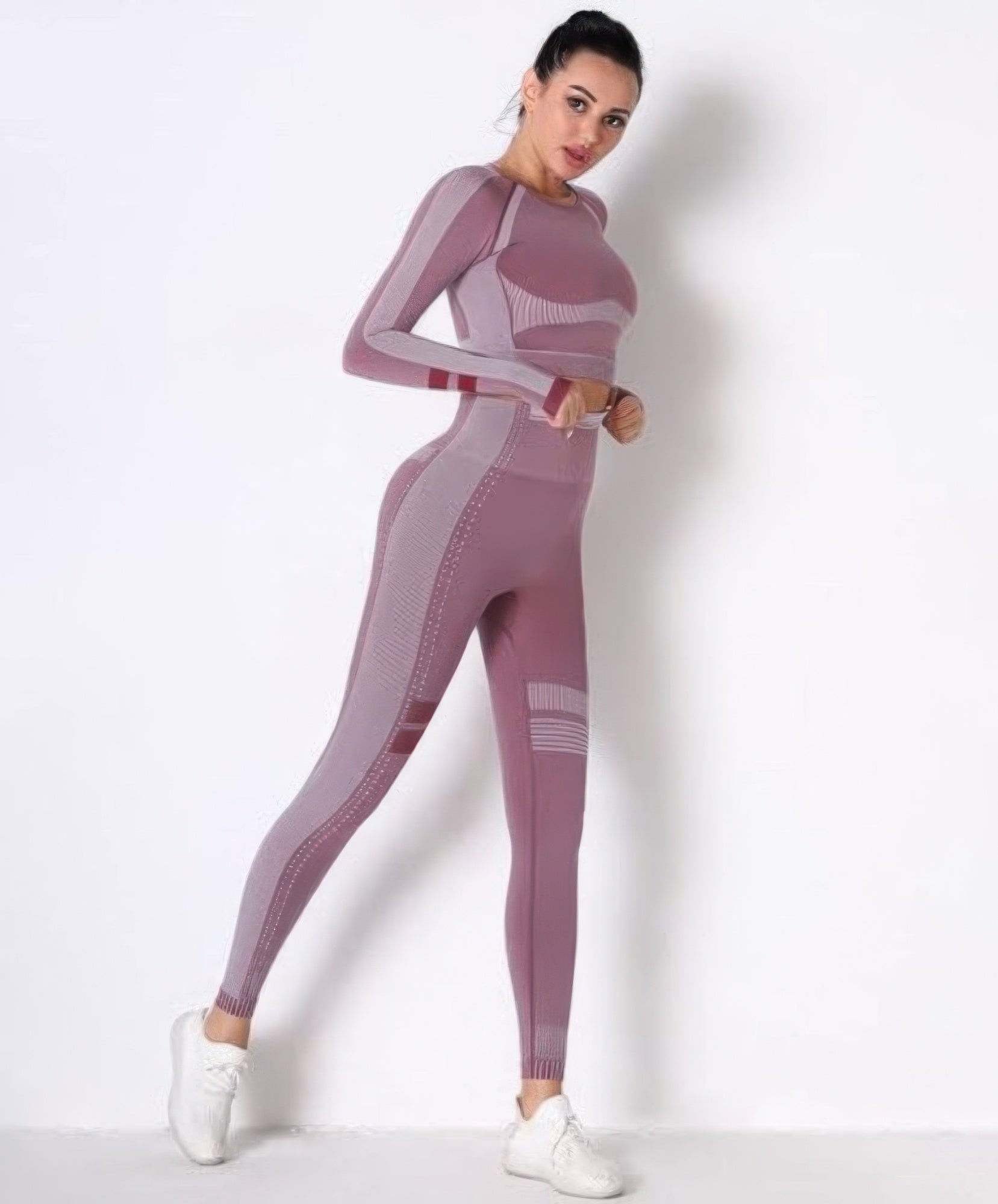 Seamless Long Sleeve Solid Yoga Set - DressAffection