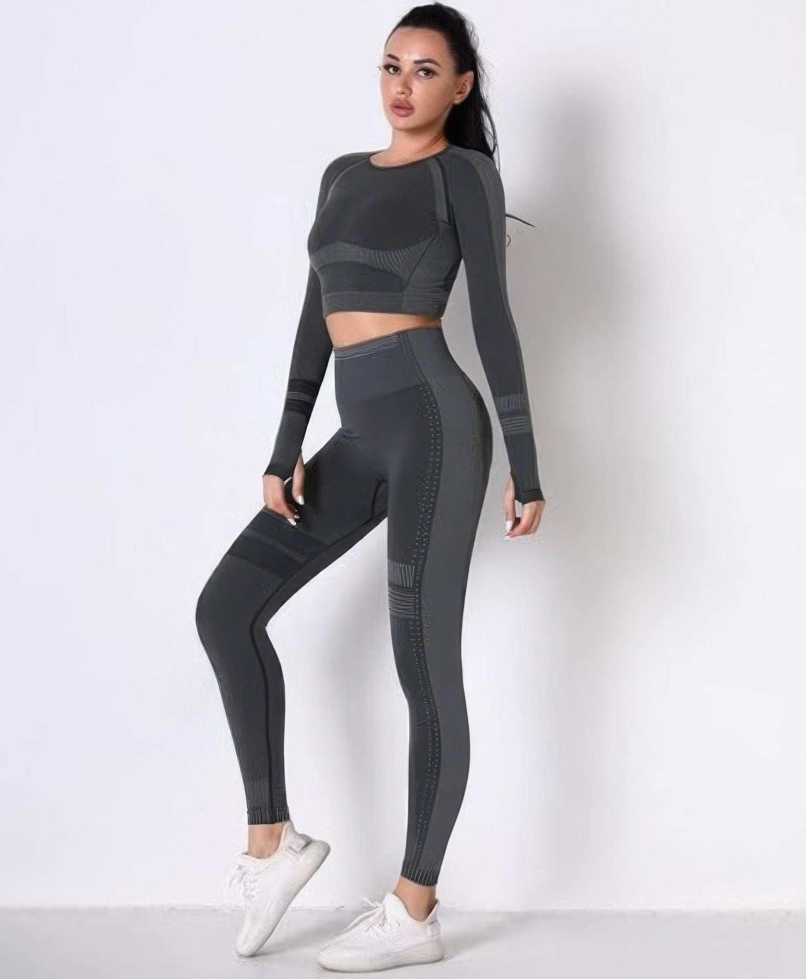 Seamless Long Sleeve Solid Yoga Set - DressAffection