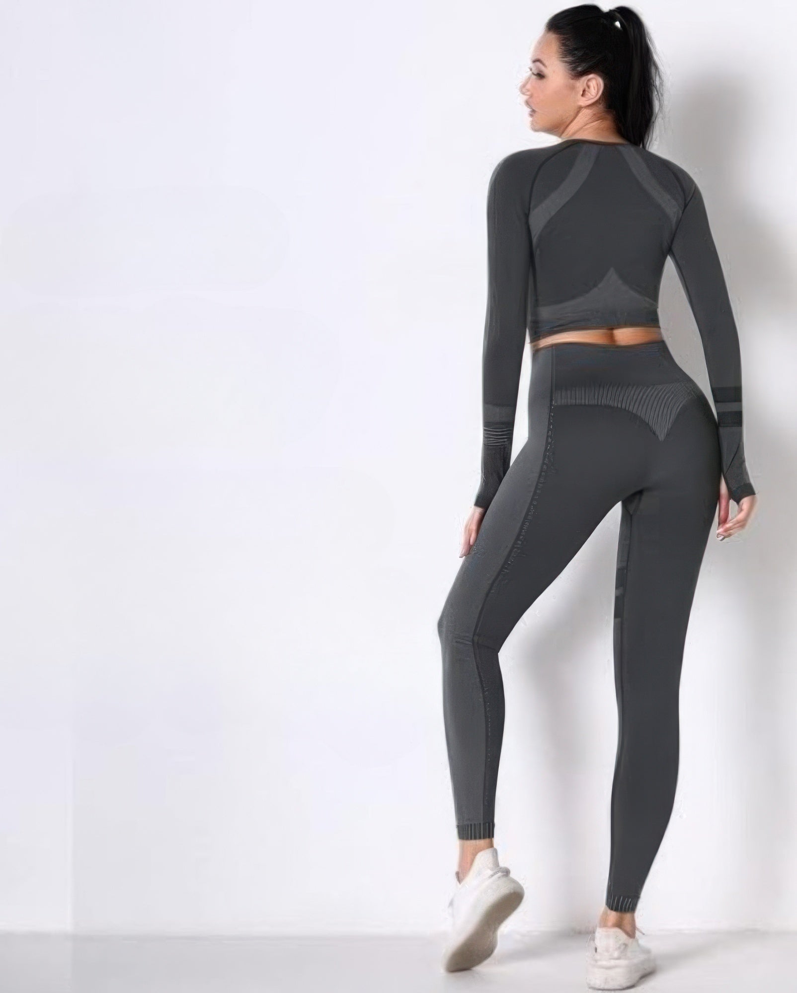 Seamless Long Sleeve Solid Yoga Set - DressAffection