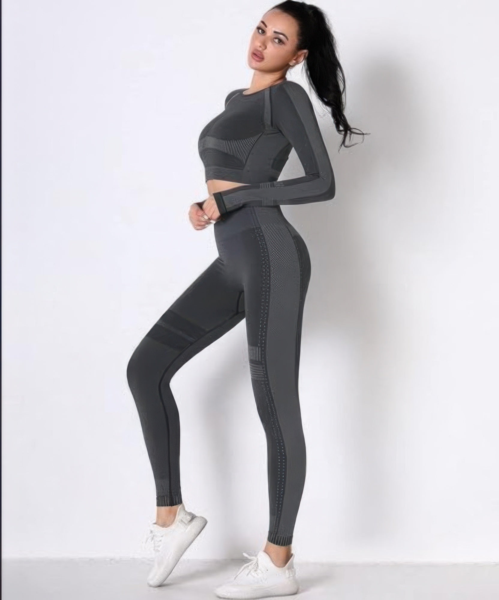 Seamless Long Sleeve Solid Yoga Set - DressAffection
