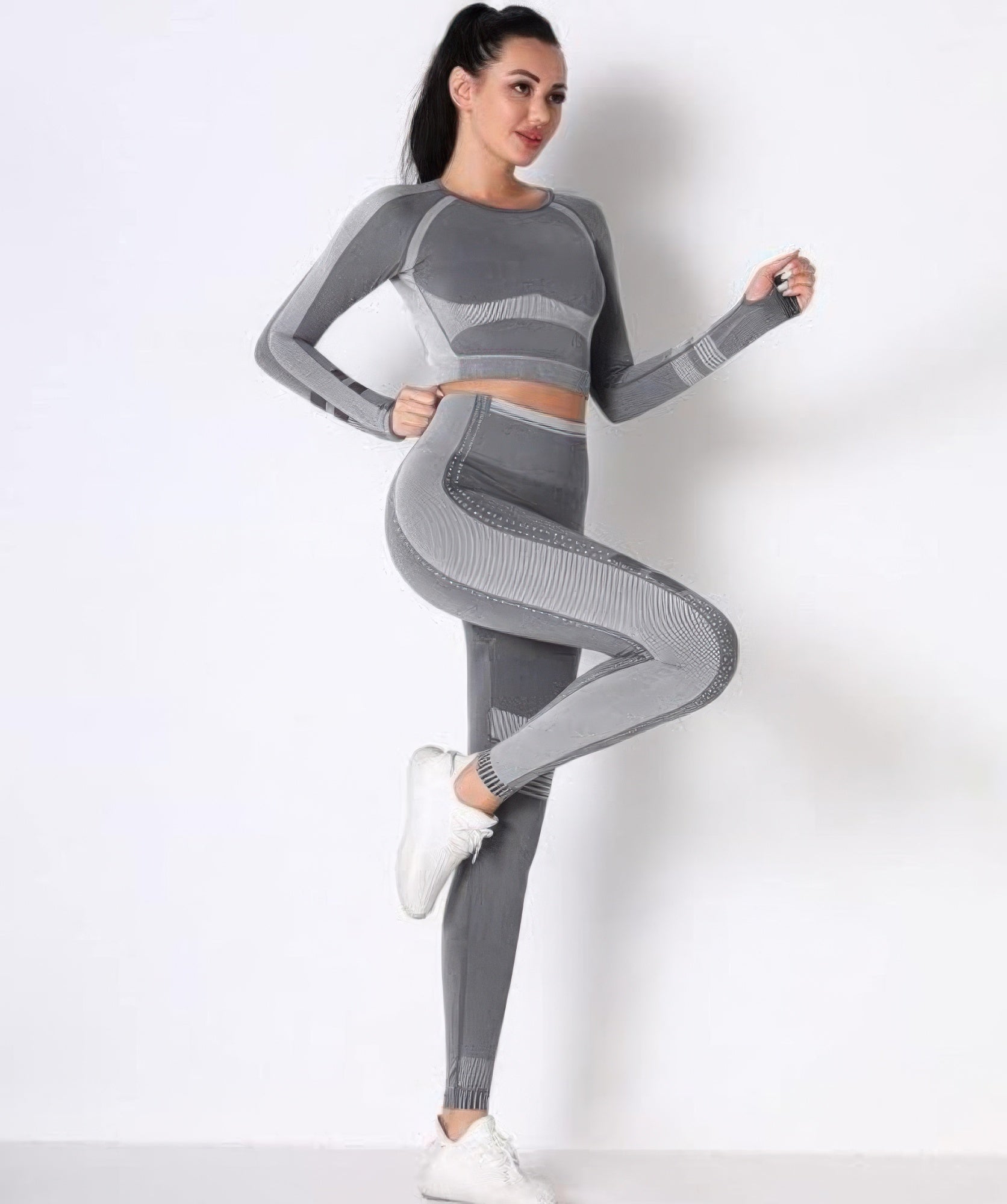 Seamless Long Sleeve Solid Yoga Set - DressAffection