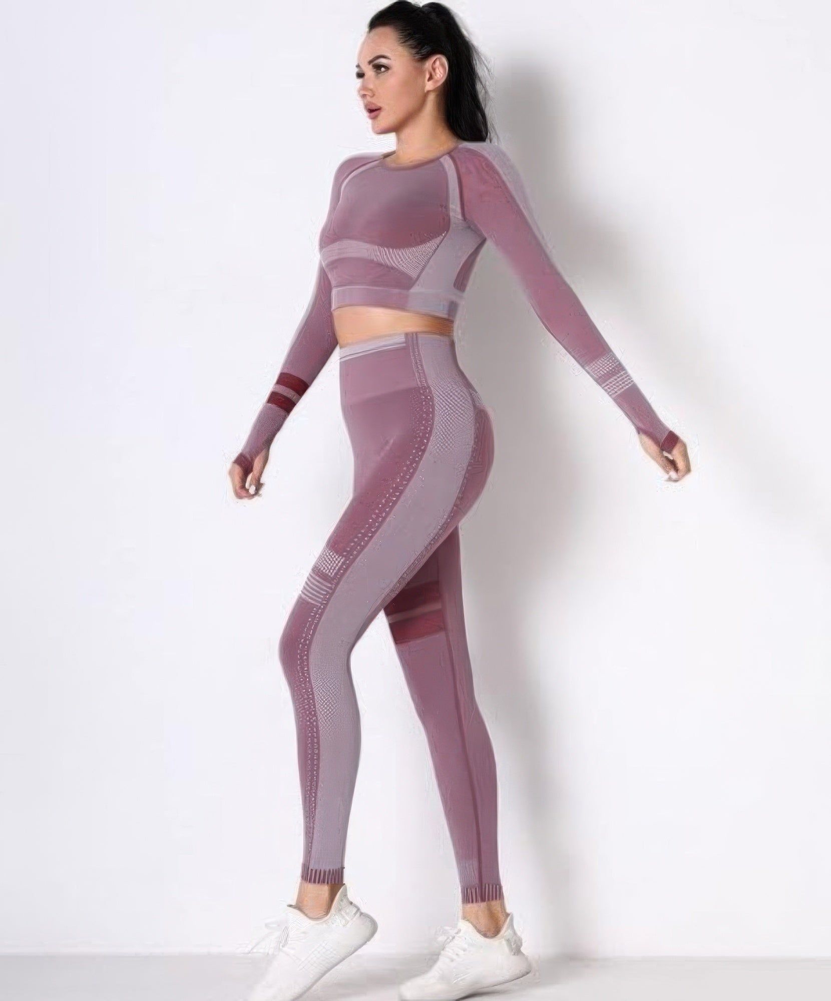 Seamless Long Sleeve Solid Yoga Set - DressAffection