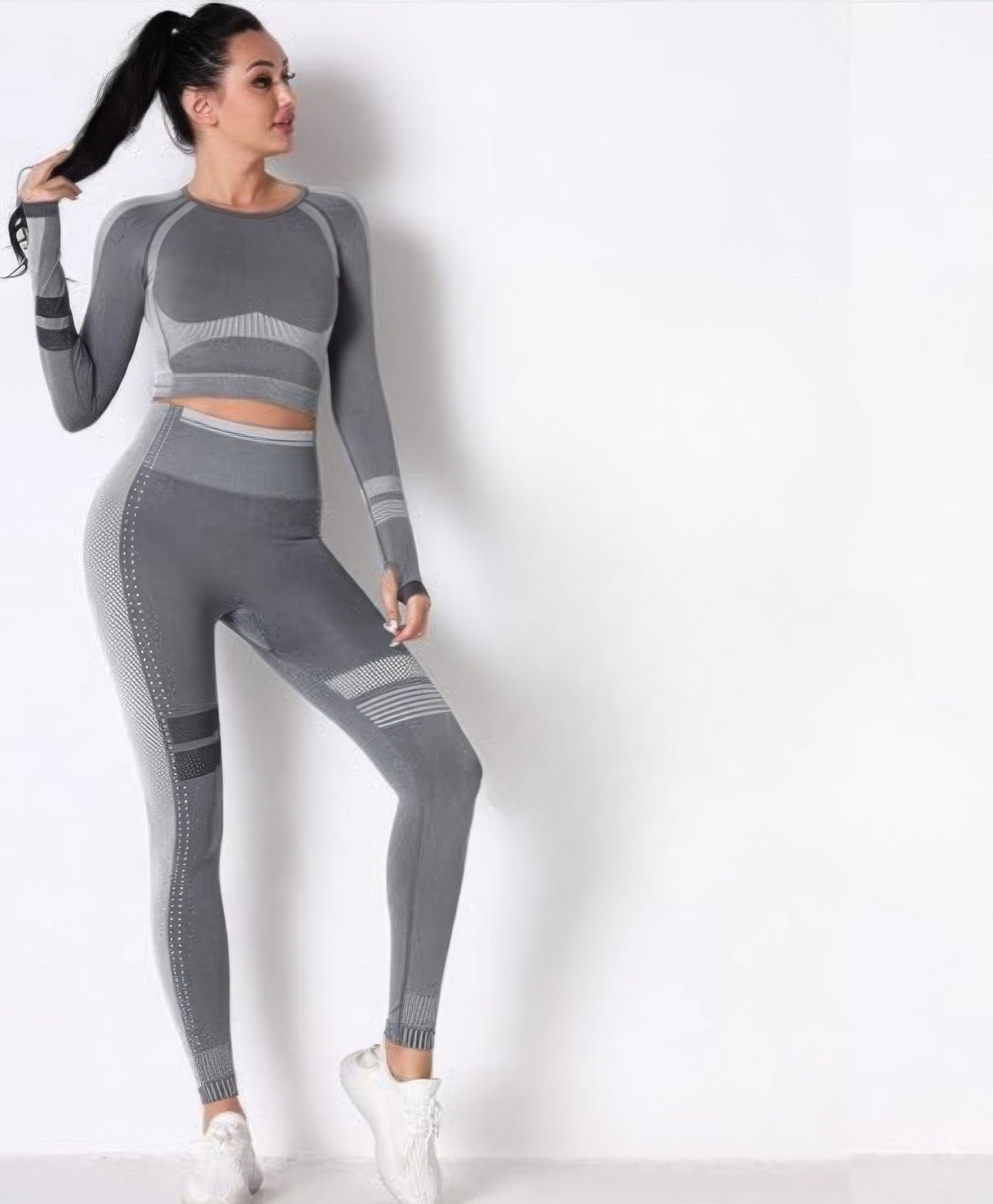 Seamless Long Sleeve Solid Yoga Set - DressAffection