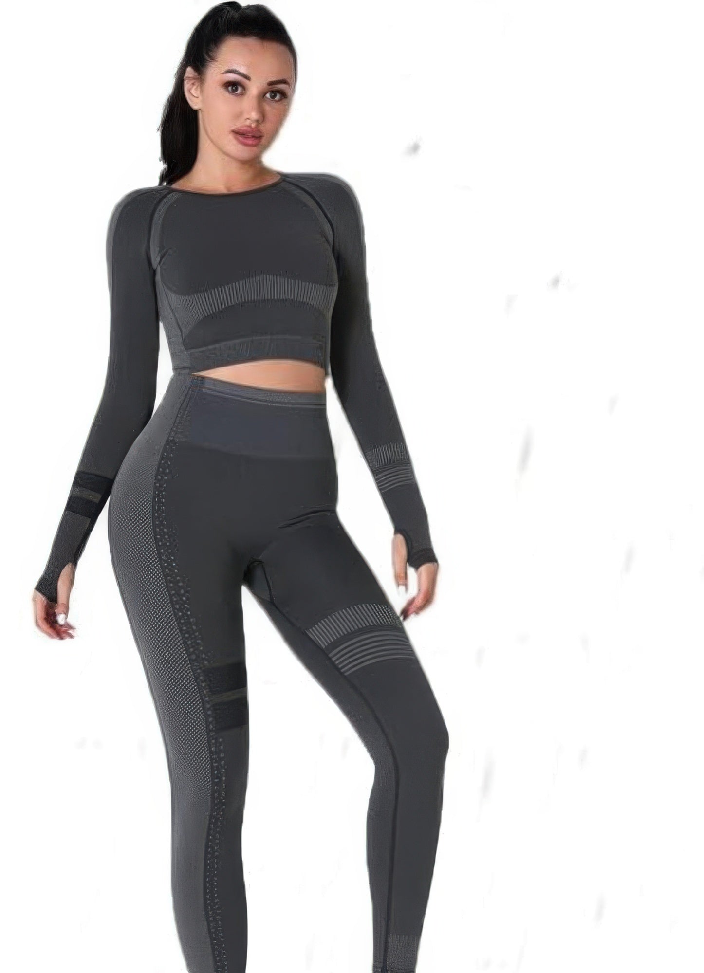 Seamless Long Sleeve Solid Yoga Set - DressAffection