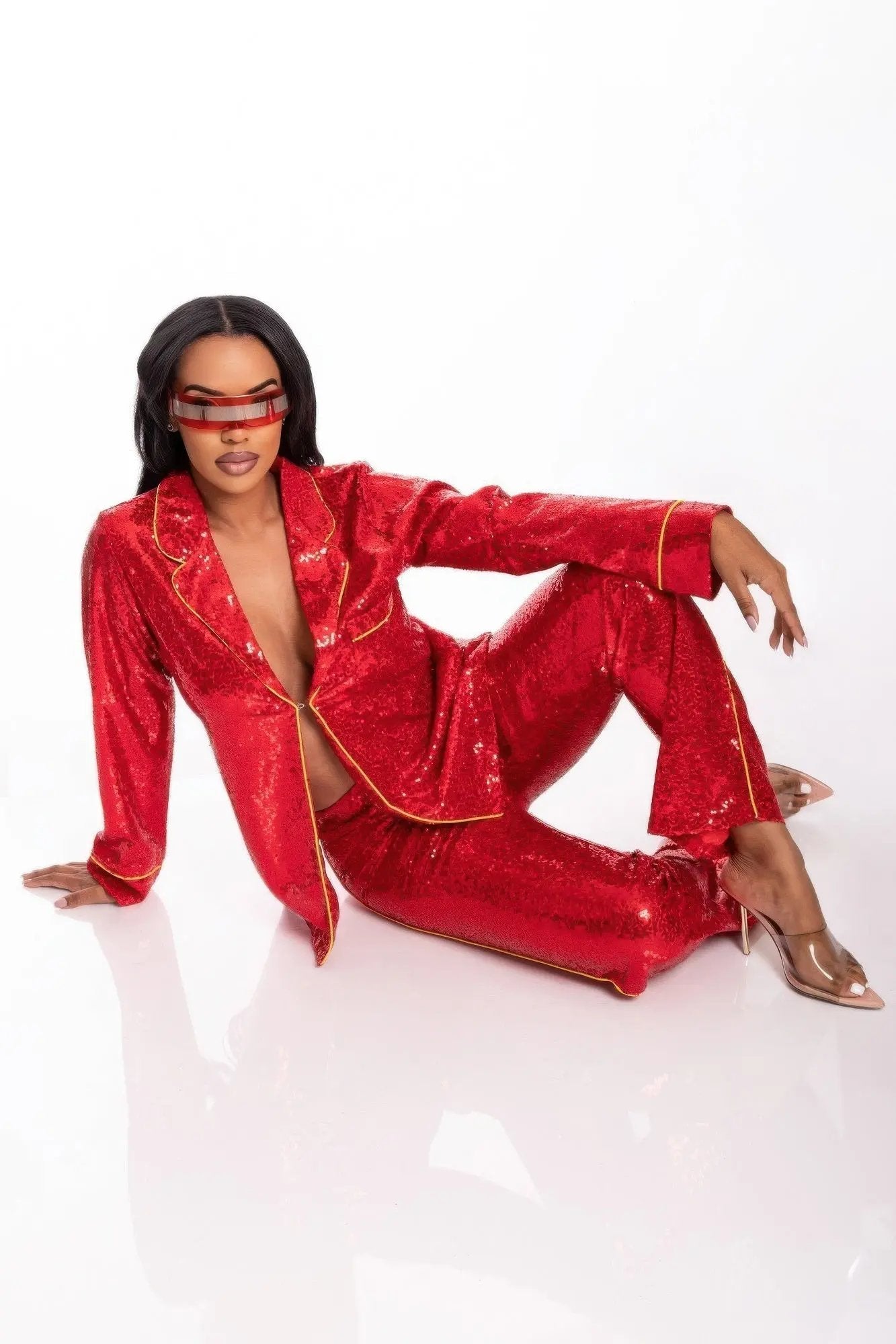 Sequin Collared Two Piece Set - DressAffection